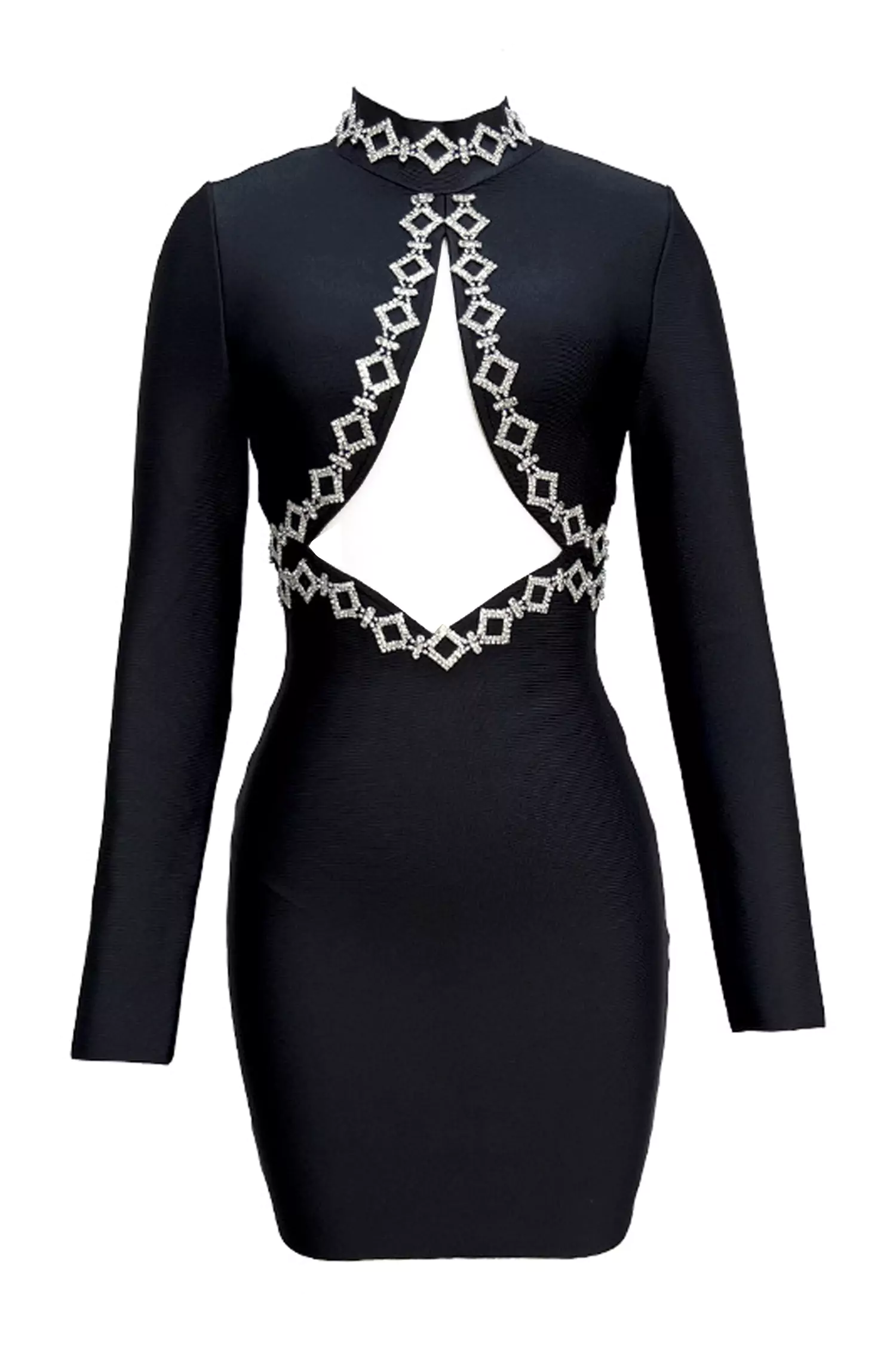 Clover Black Embellished Mesh Bandage Dress-CATCHALL