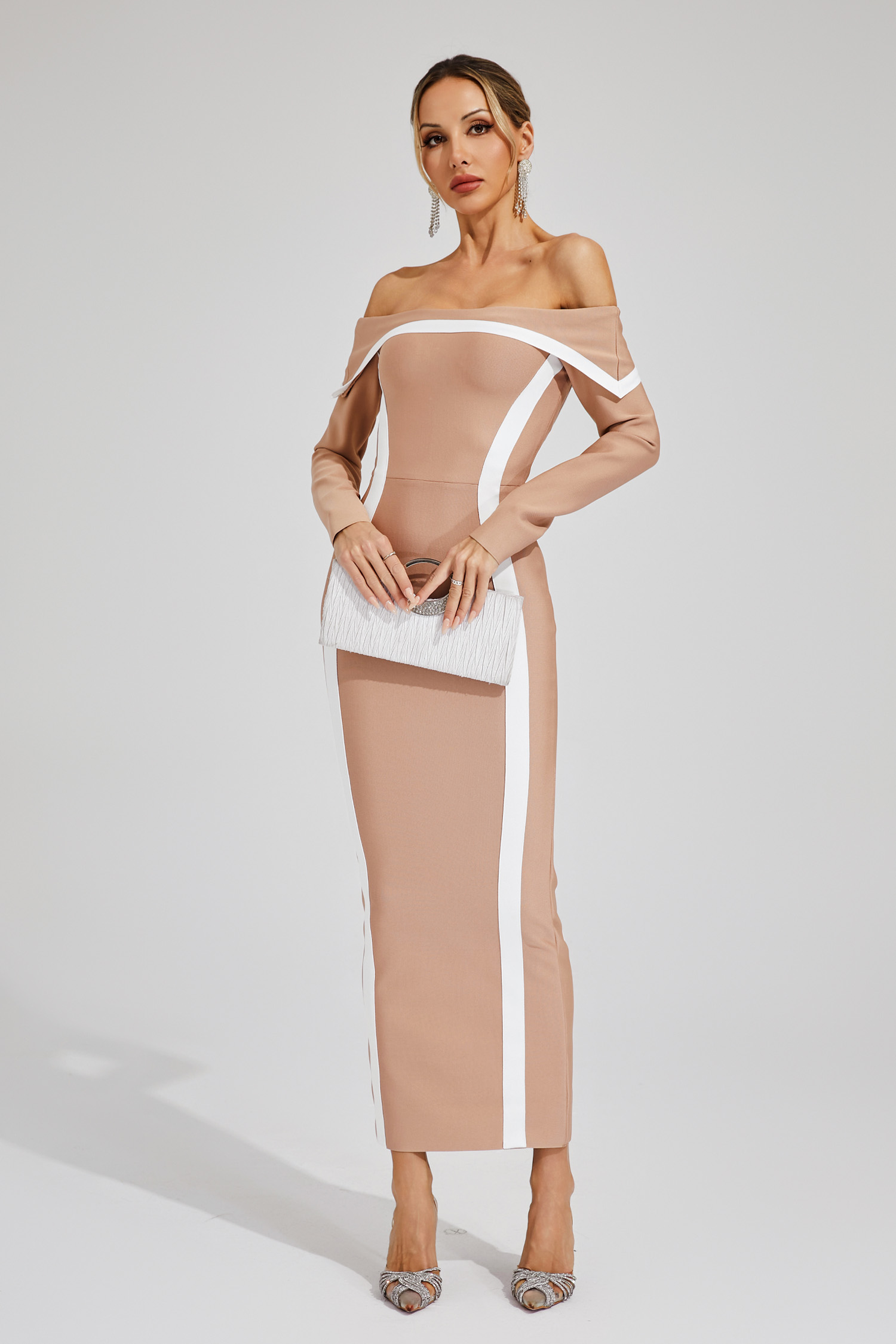 Harrod Apricot Off Shoulder Bandage Dress