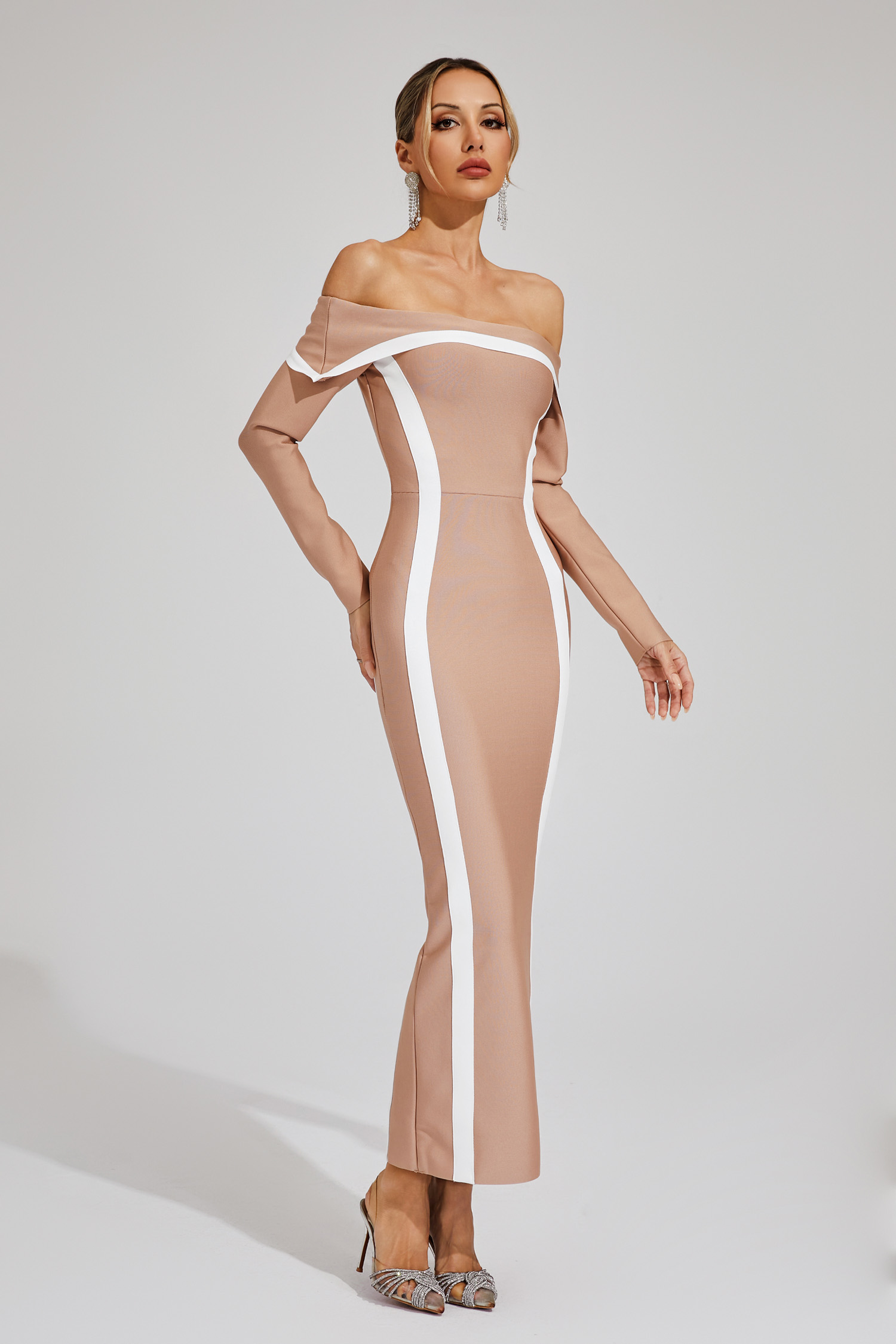 Harrod Apricot Off Shoulder Bandage Dress