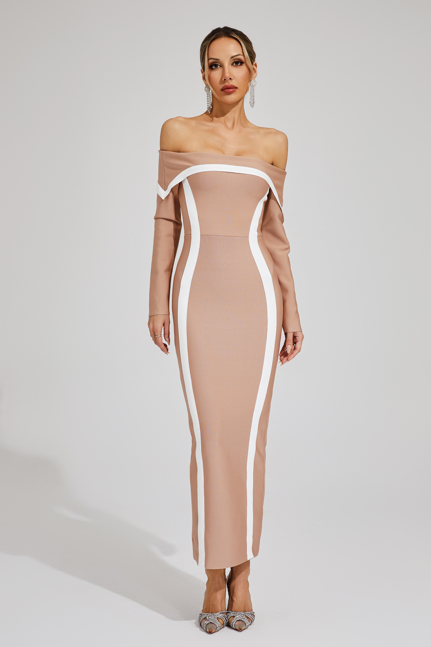 Harrod Apricot Off Shoulder Bandage Dress
