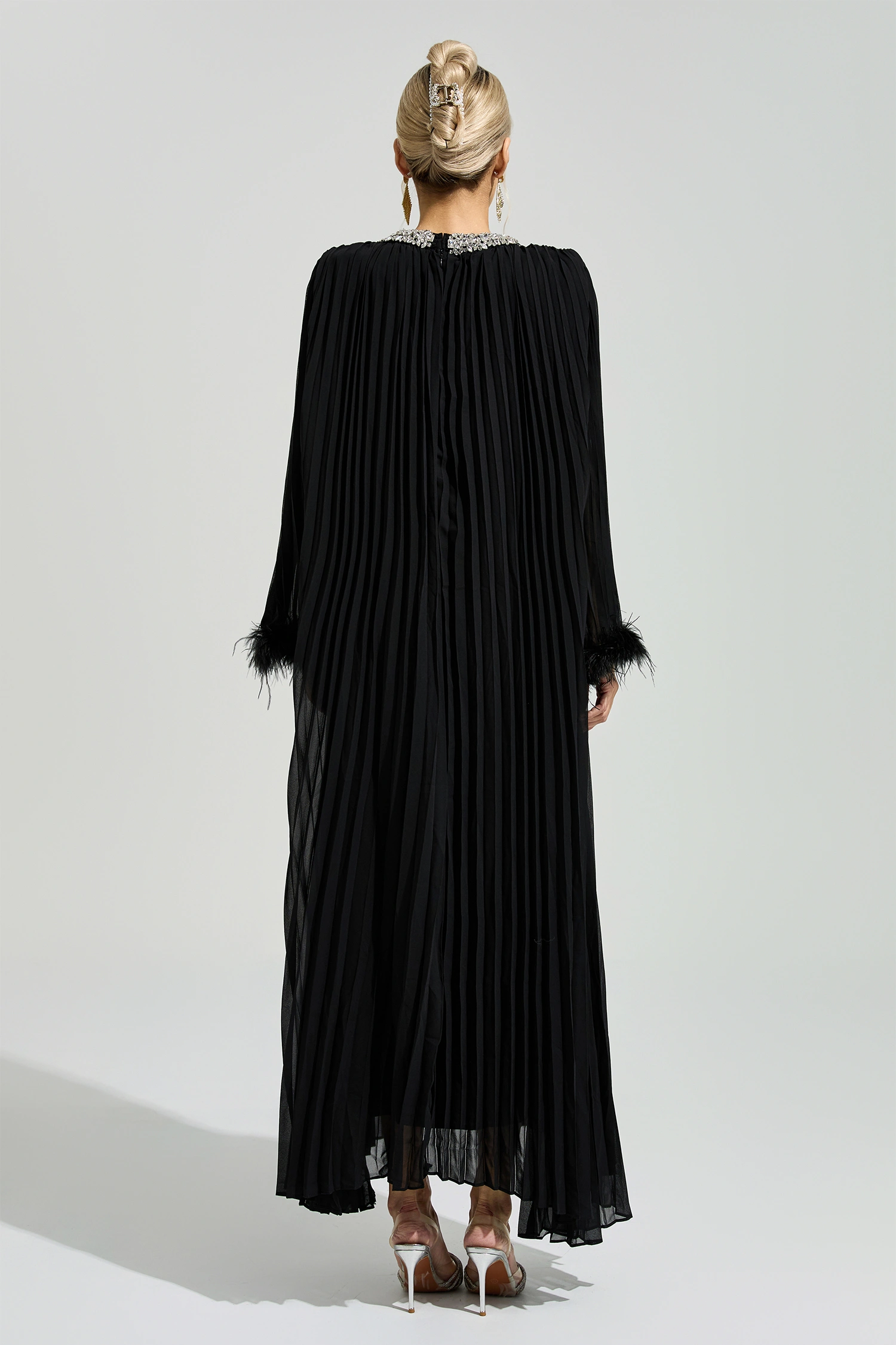 Jocasta Black Feather Maxi Dress