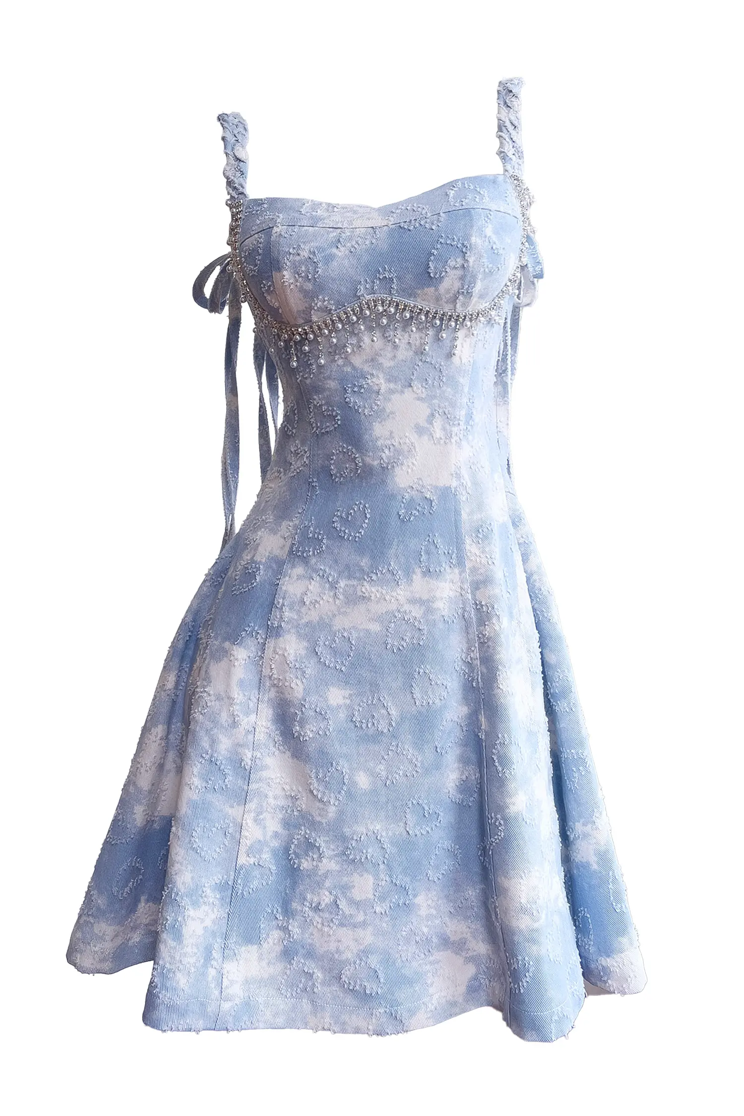 Macaulay Blue Pearls Mini Slip Dress-CATCHALL