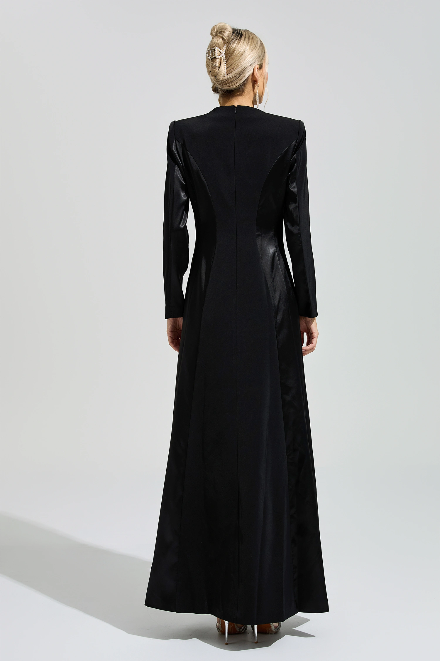 Salk Black V-Neck Evening Dress