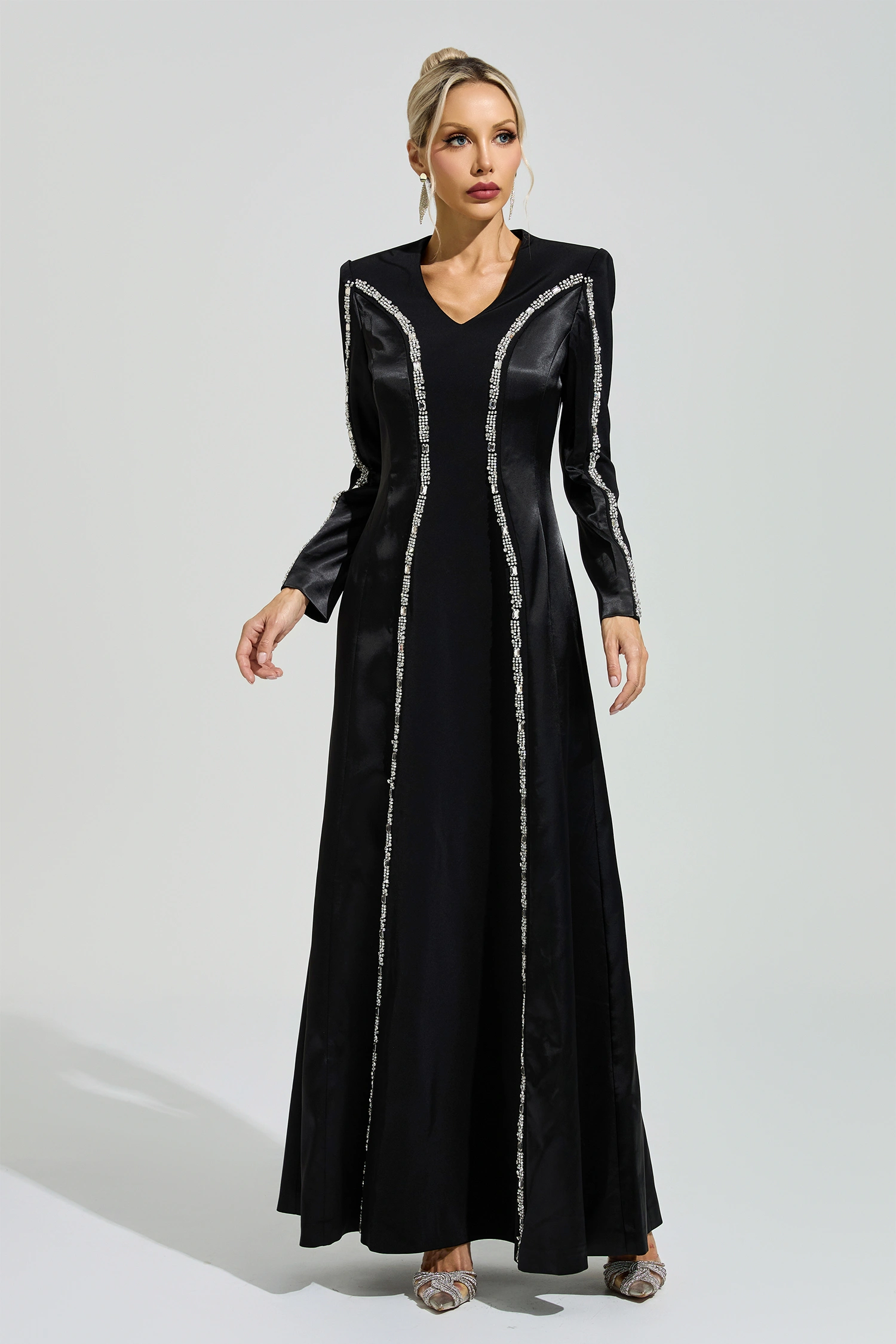 Salk Black V-Neck Evening Dress