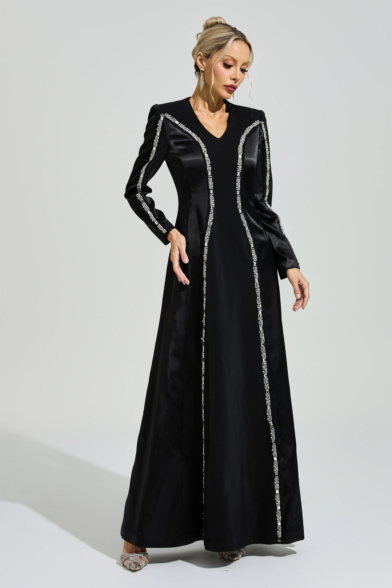 Salk Black V-Neck Evening Dress