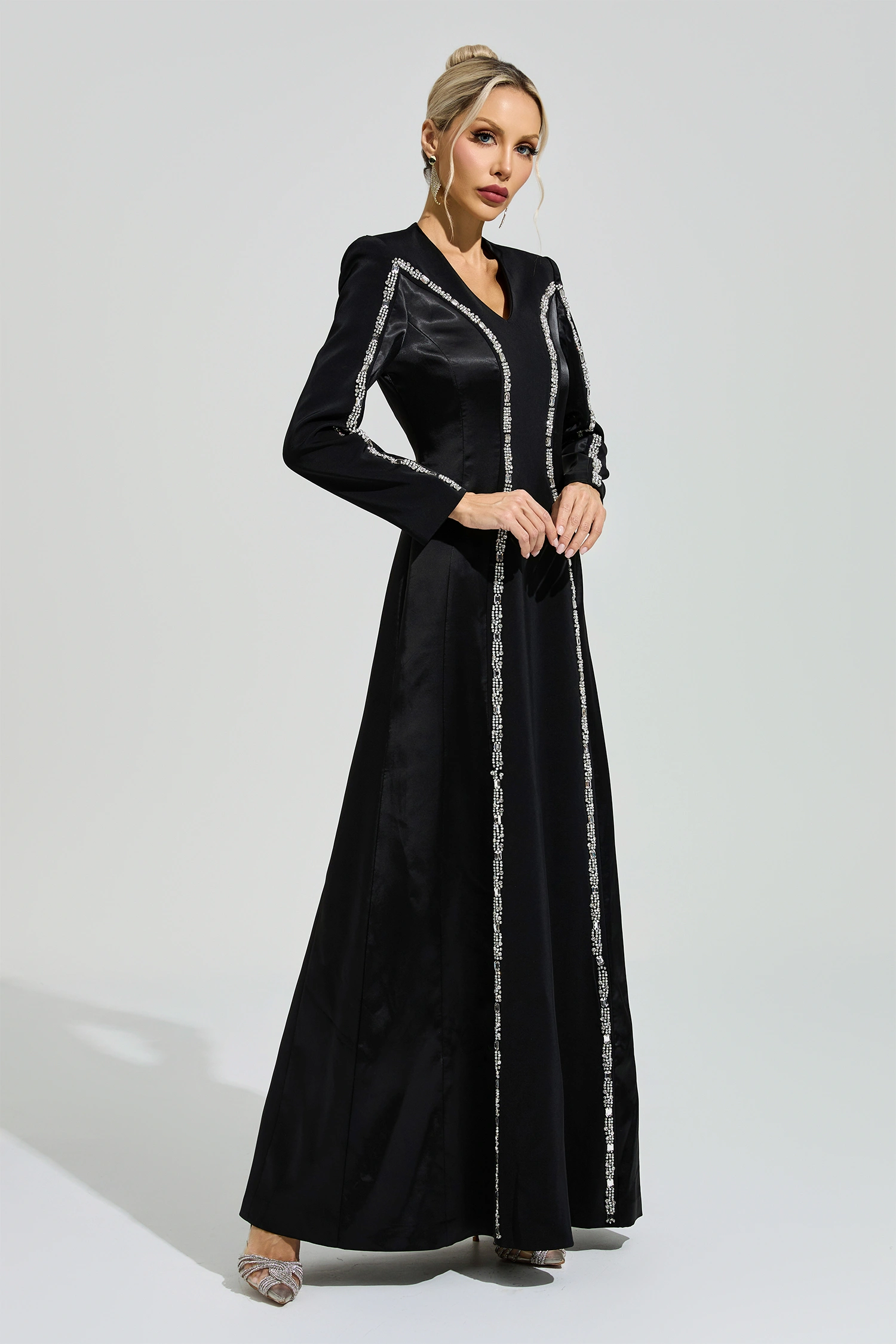 Salk Black V-Neck Evening Dress