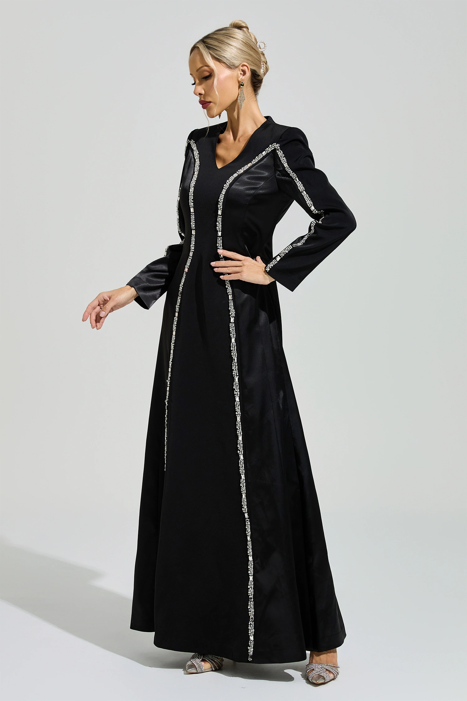 Salk Black V-Neck Evening Dress