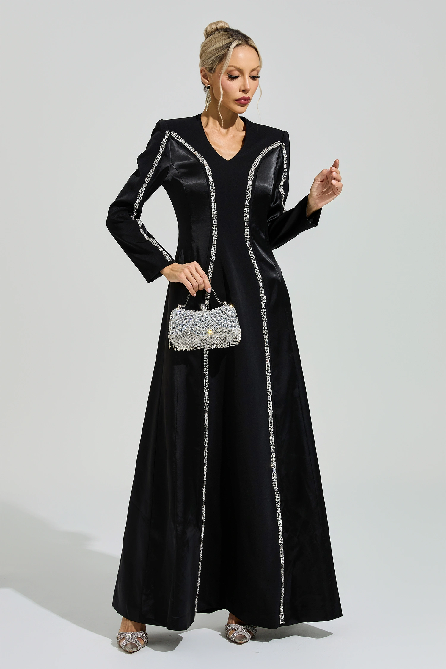 Salk Black V-Neck Evening Dress