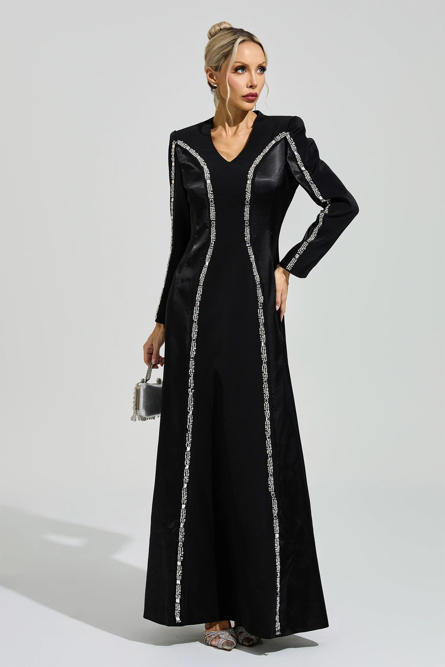 Salk Black V-Neck Evening Dress