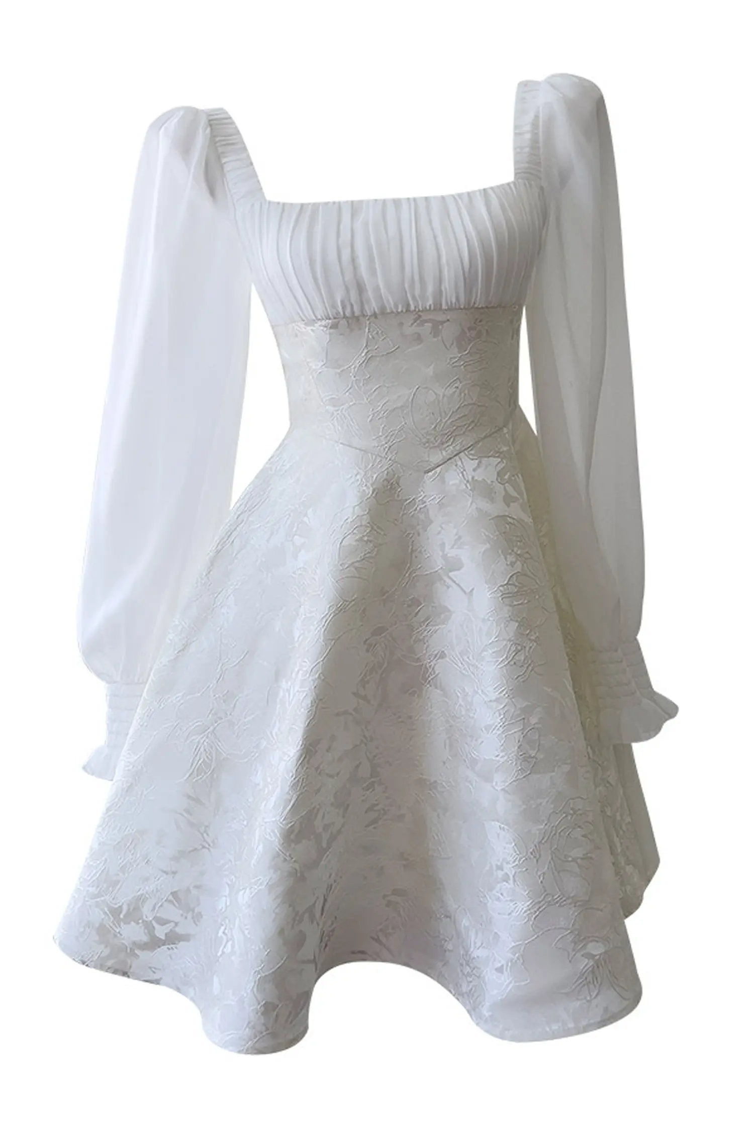 Francis White Lantern Sleeves Mini Dress-CATCHALL