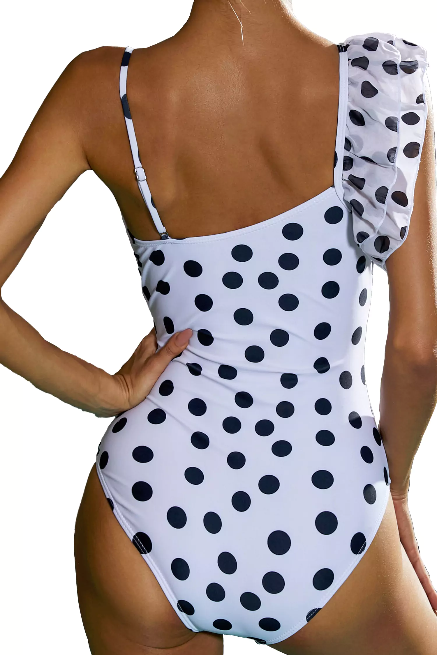 Jaylene White Polka Dot Ruffle Swimwear-CATCHALL