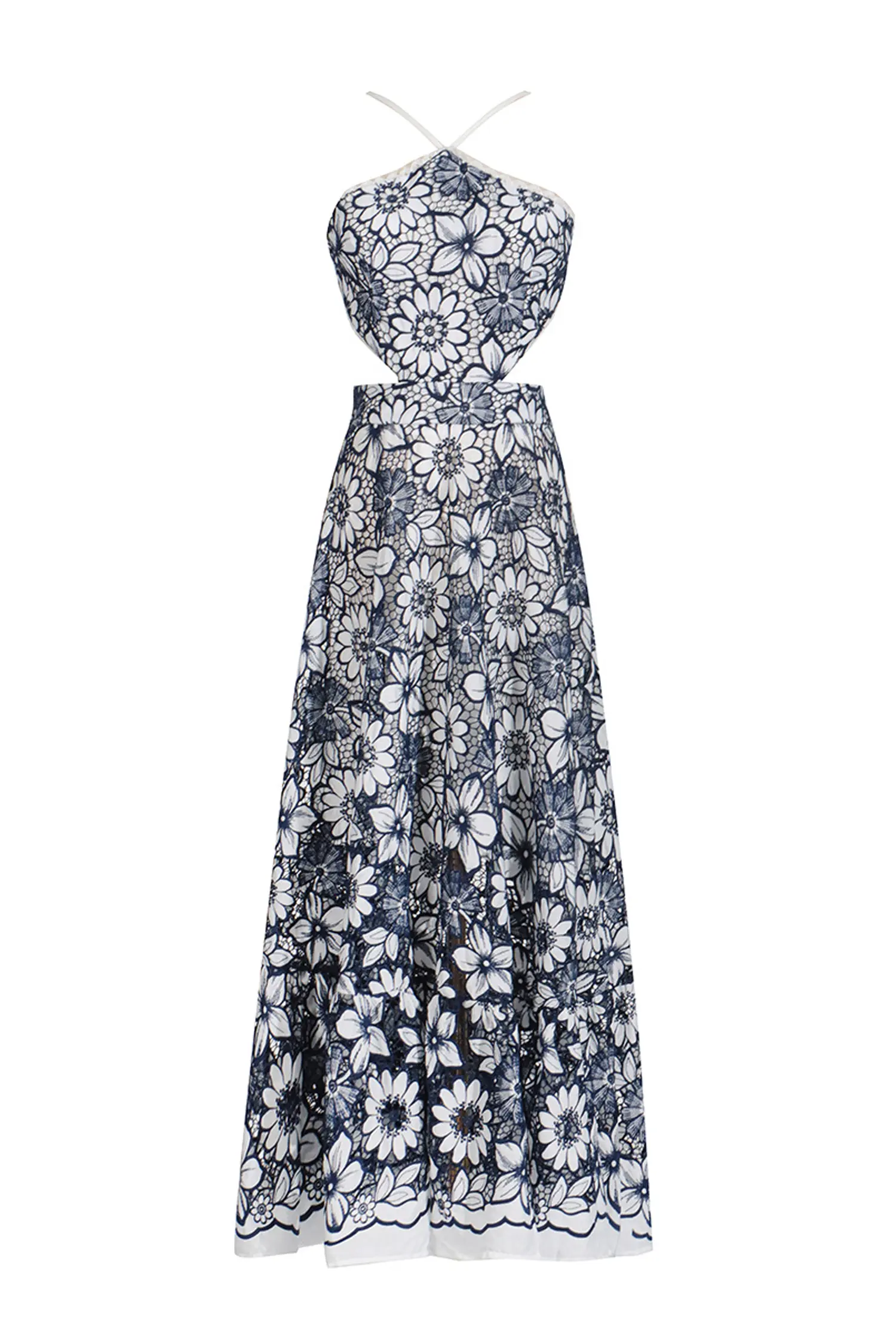 Michaelia Blue Cut Out Halter Dress-CATCHALL