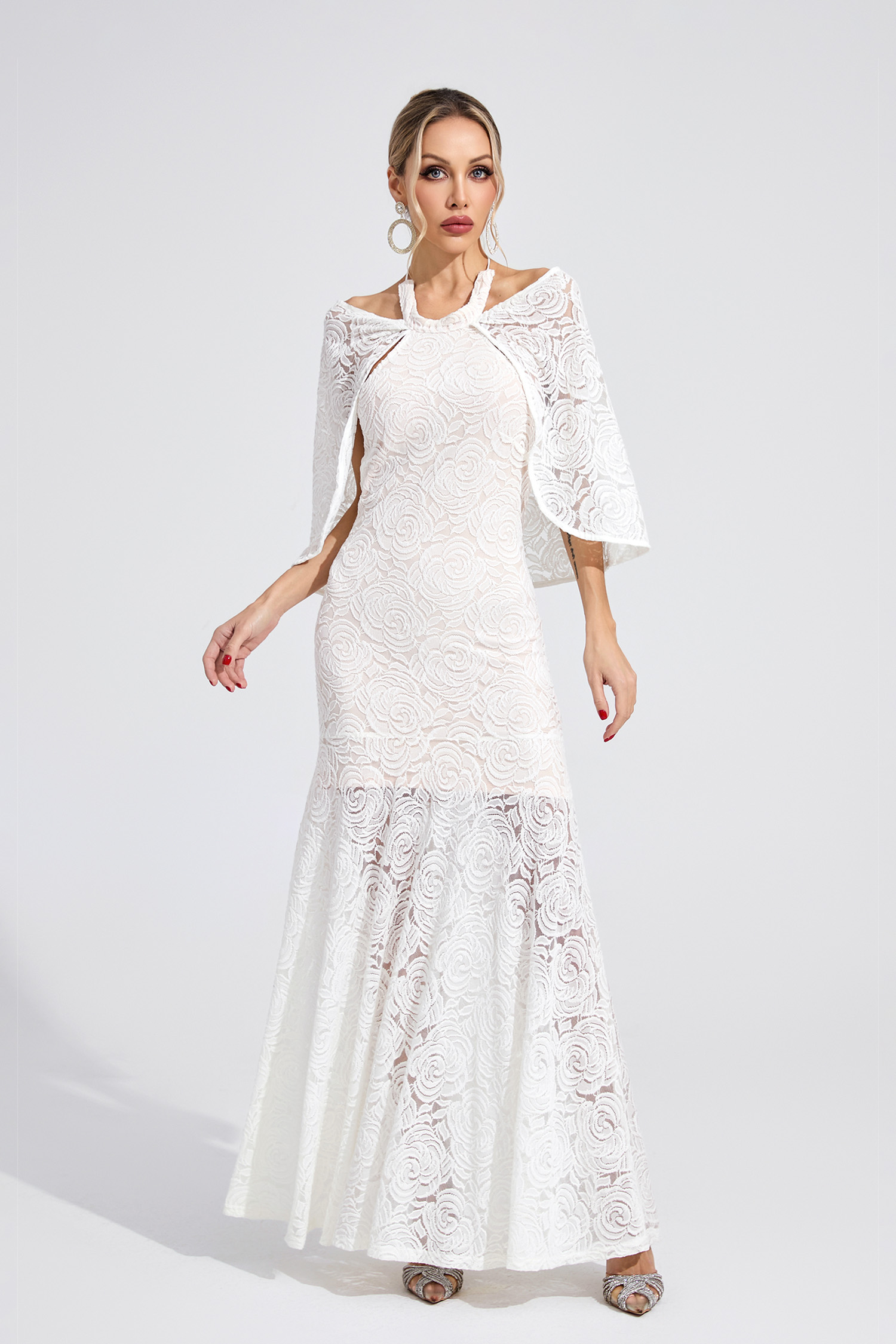 Teleri White Cape Maxi Dress