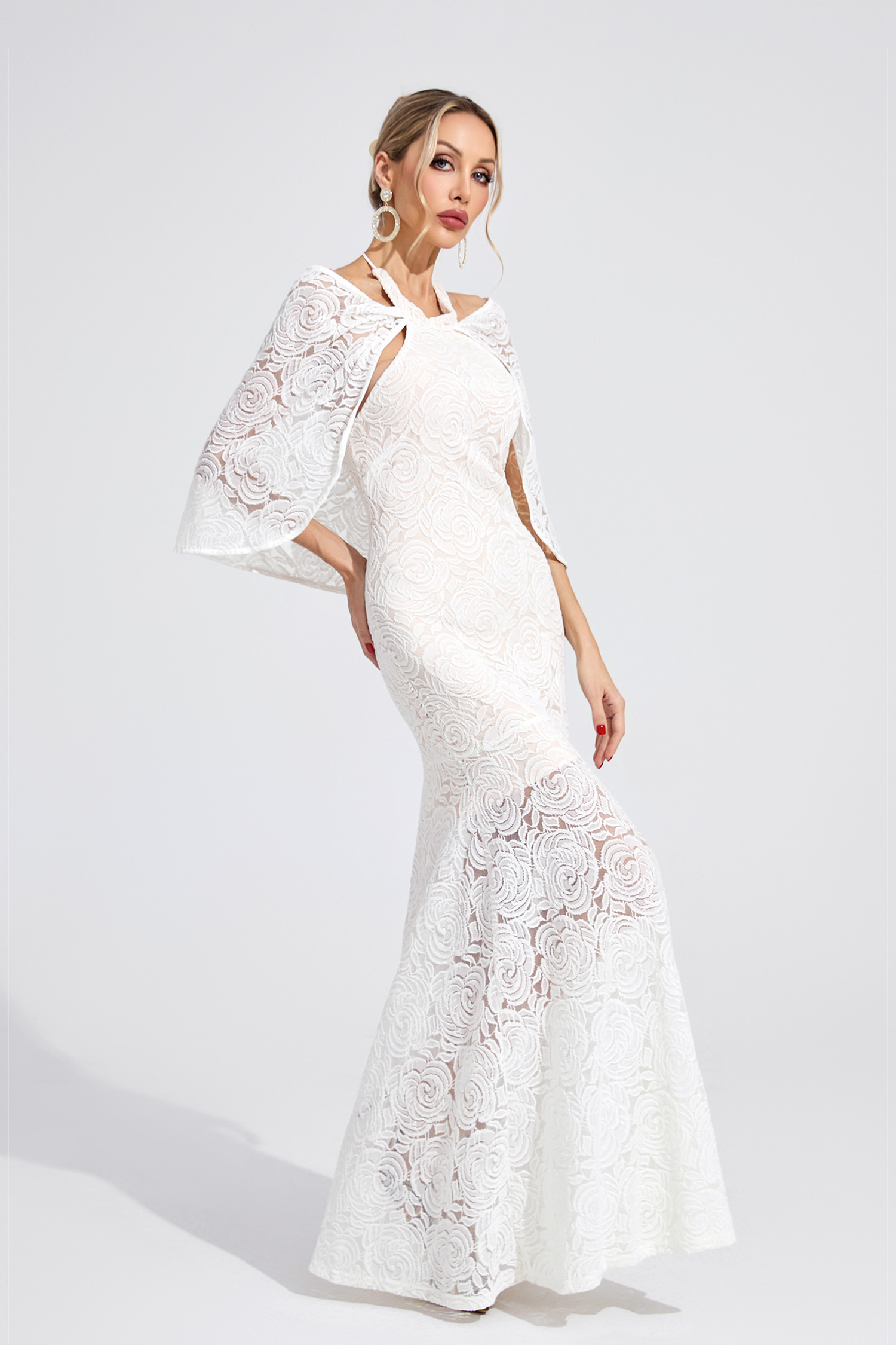 Teleri White Cape Maxi Dress