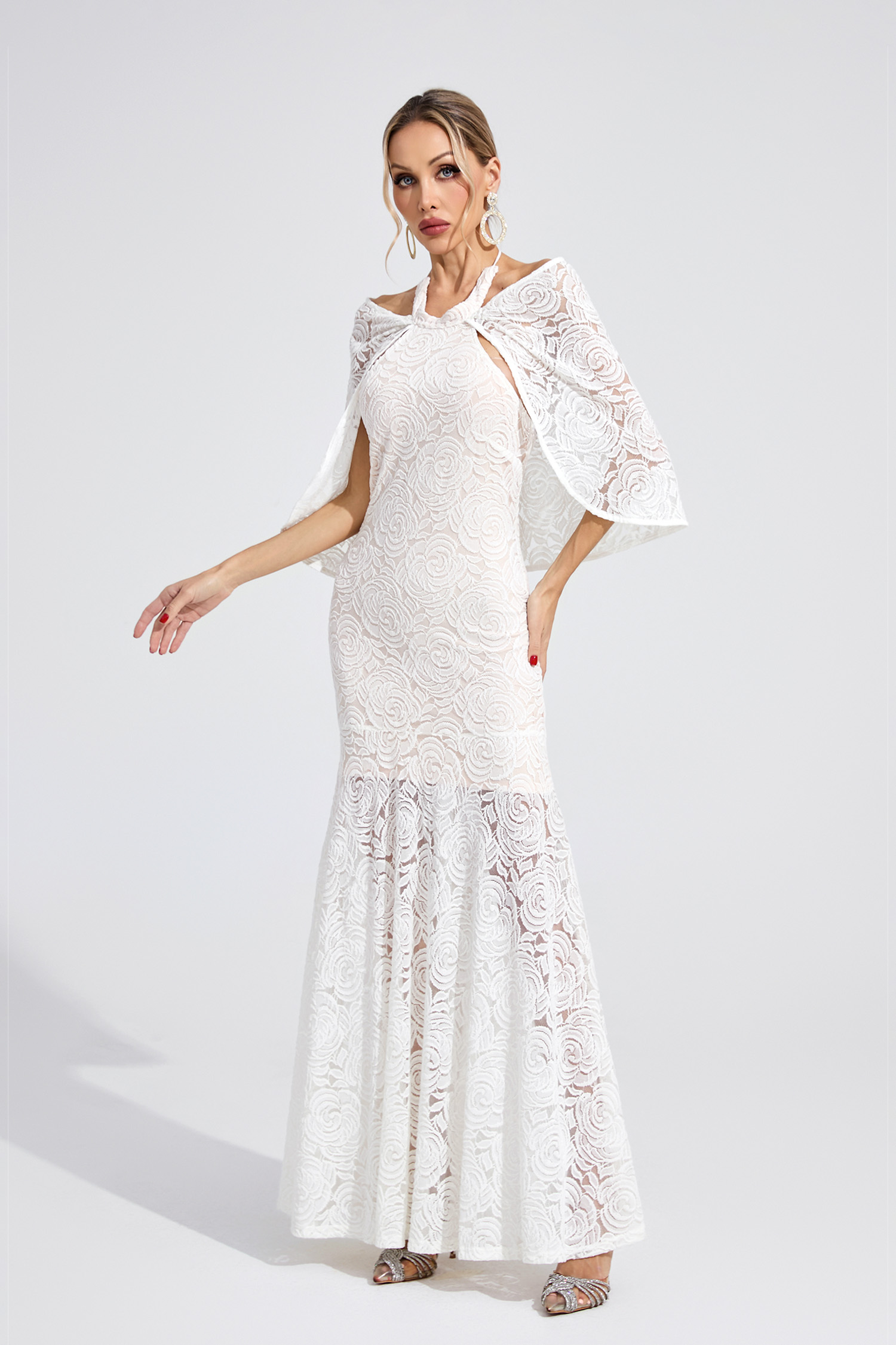 Teleri White Cape Maxi Dress