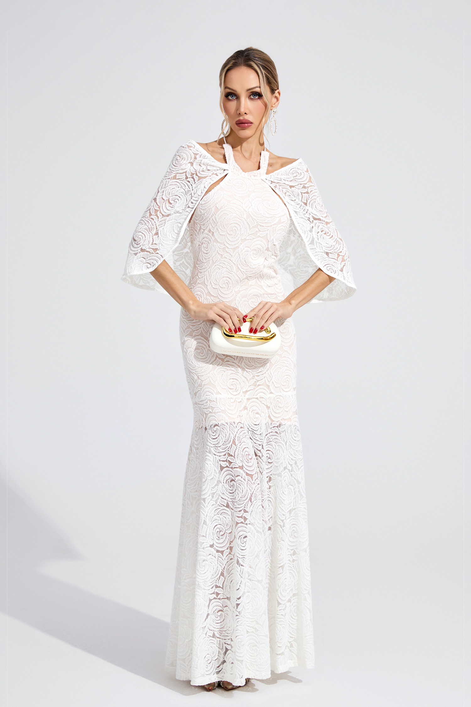 Teleri White Cape Maxi Dress