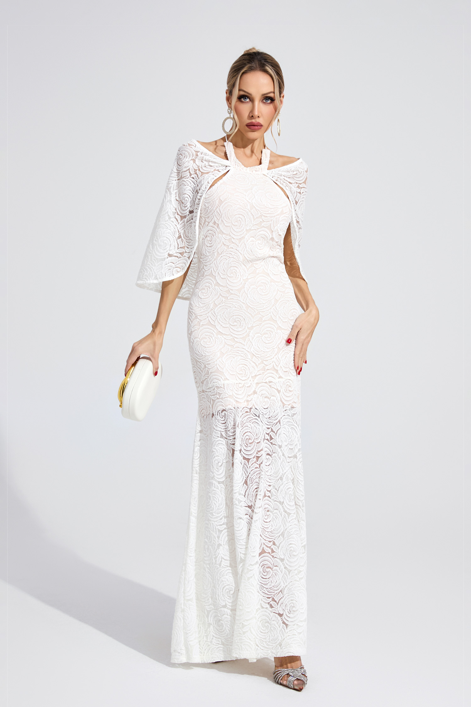 Teleri White Cape Maxi Dress