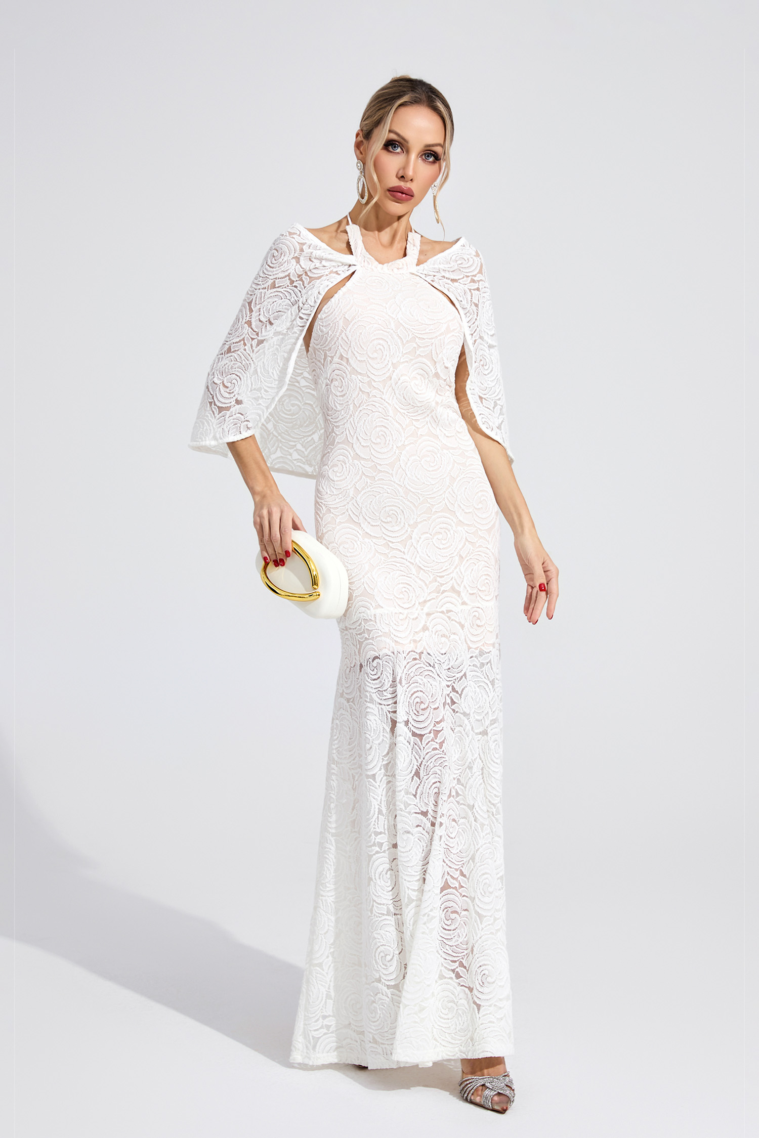 Teleri White Cape Maxi Dress