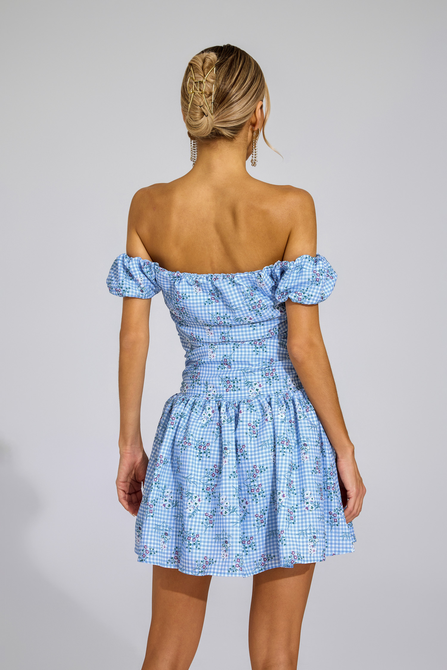 Bethune Blue Floral Off Shoulder Mini Dress