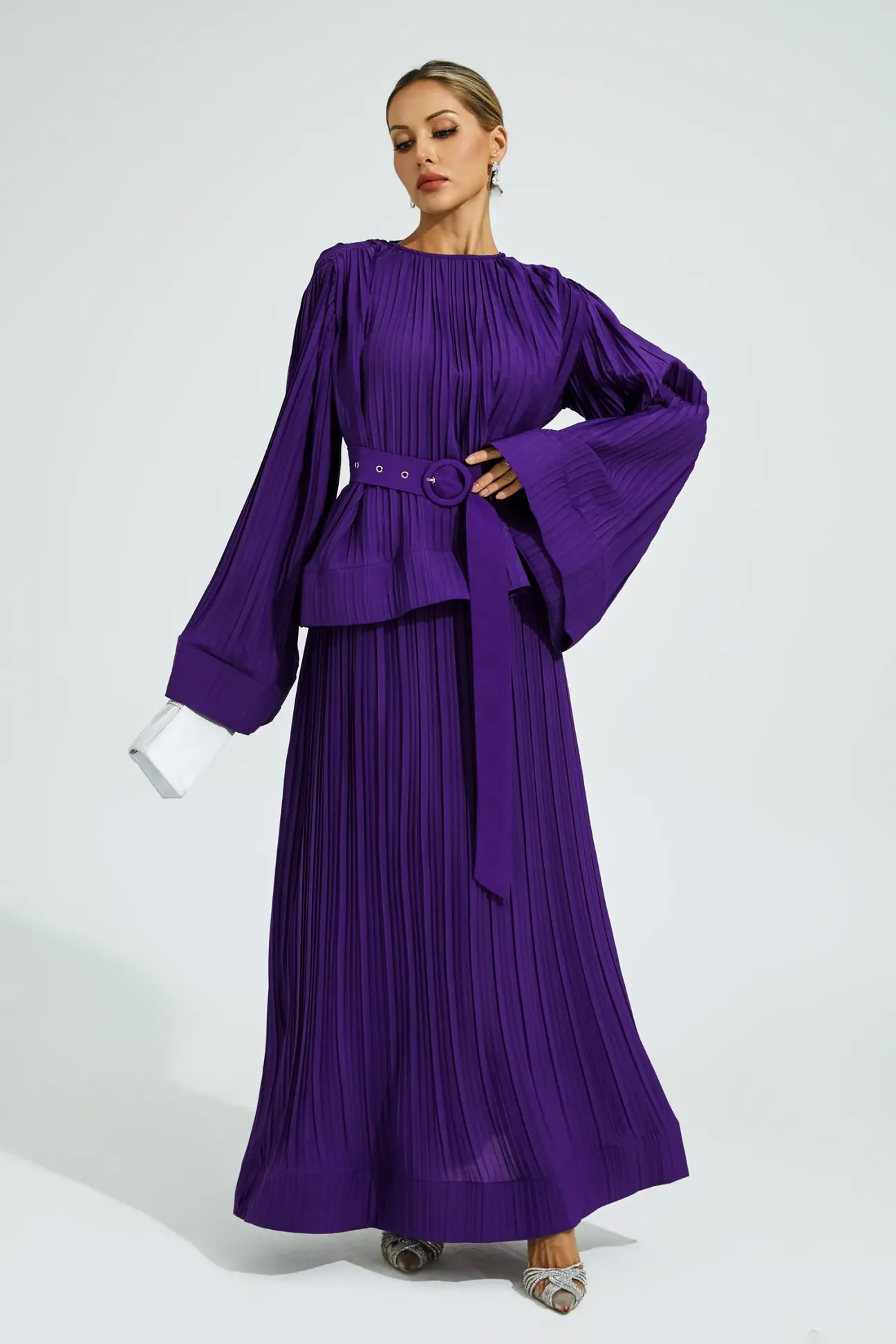 Pre Order: Ruffled Dress With Attached Bowy Belt main image 0
