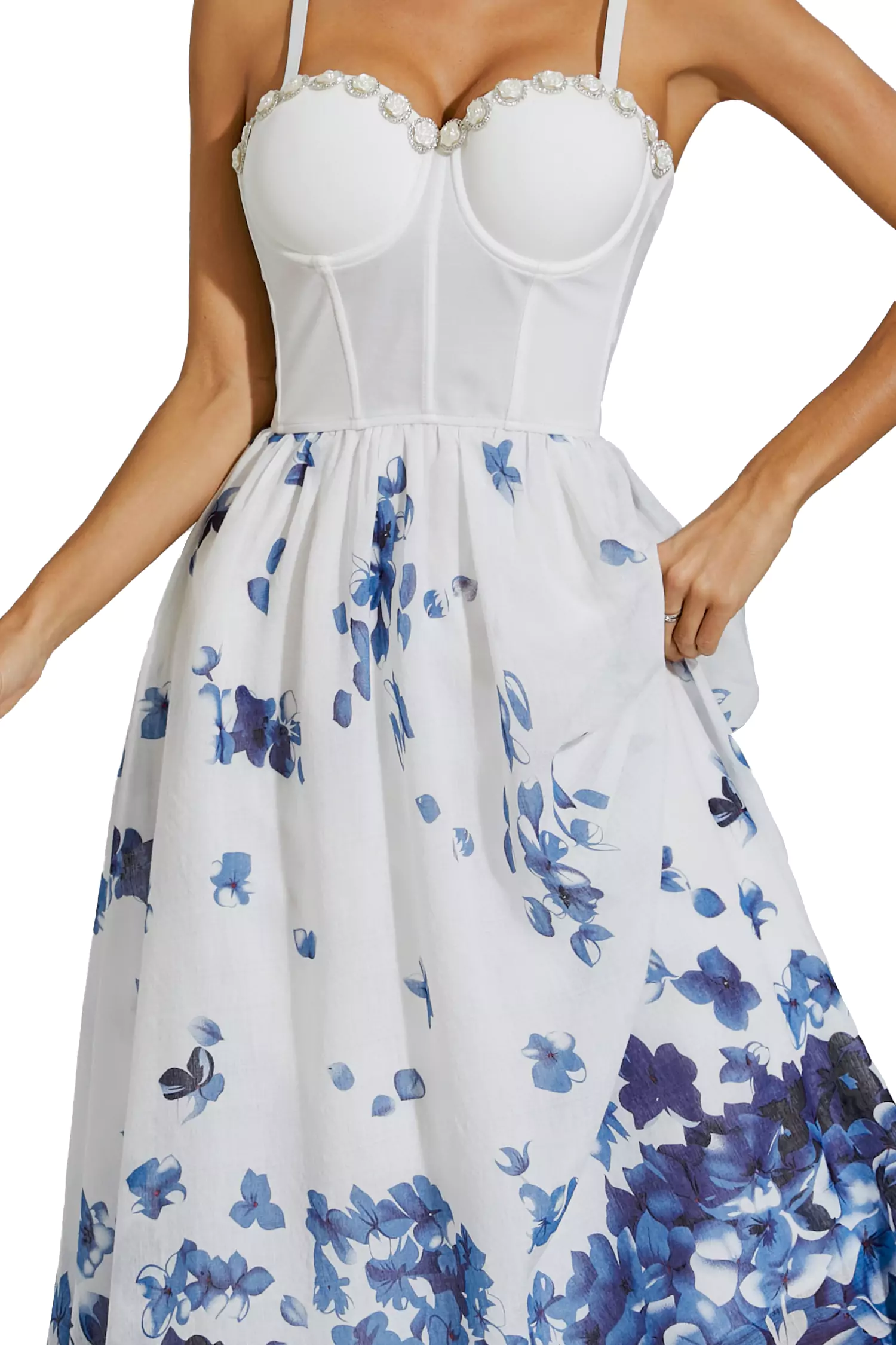 Lauryn White Flower Printed Slip Dress-CATCHALL