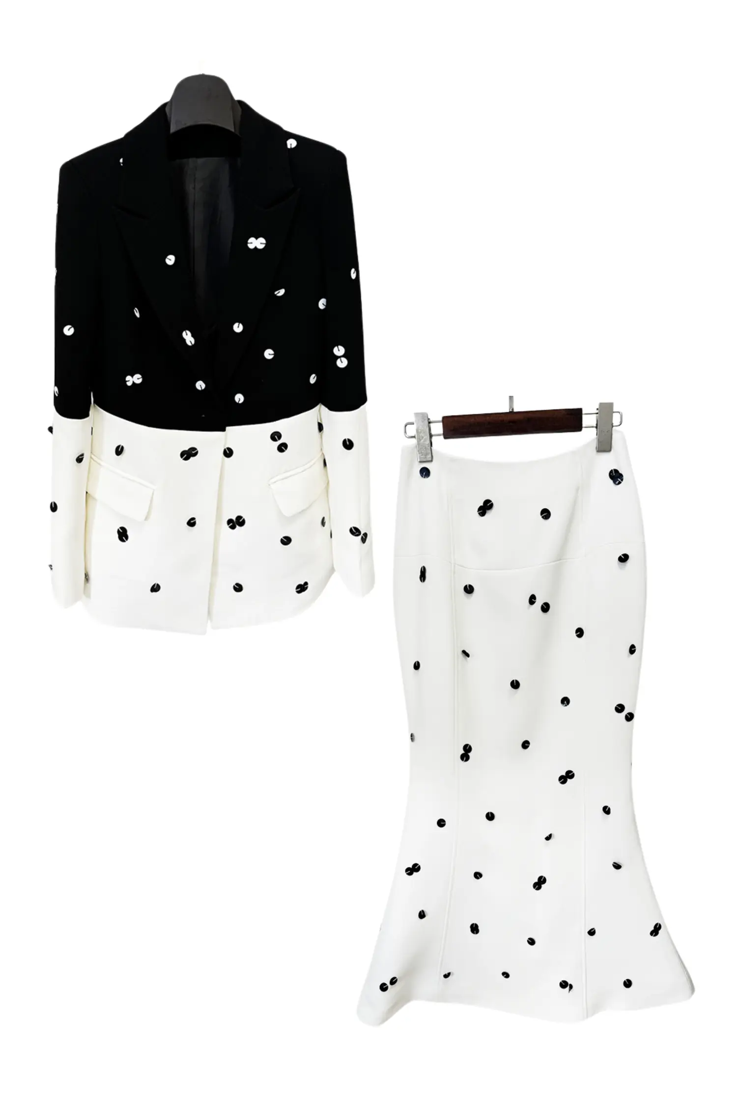 Theobald White Polka Dot Sequins Blazer Set-CATCHALL