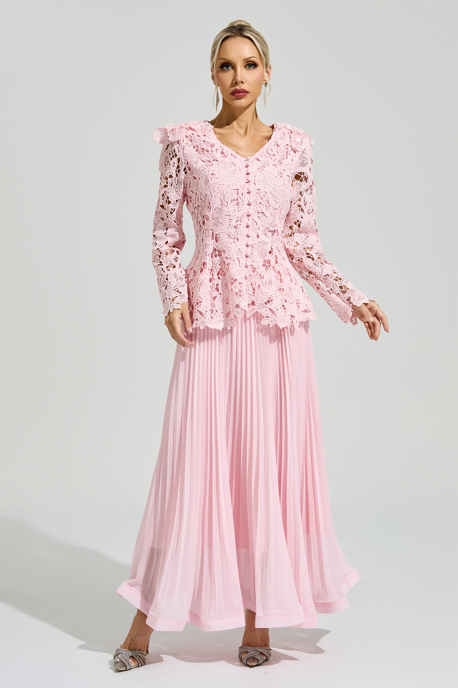 Reich Pink Lace Two Piece Dress