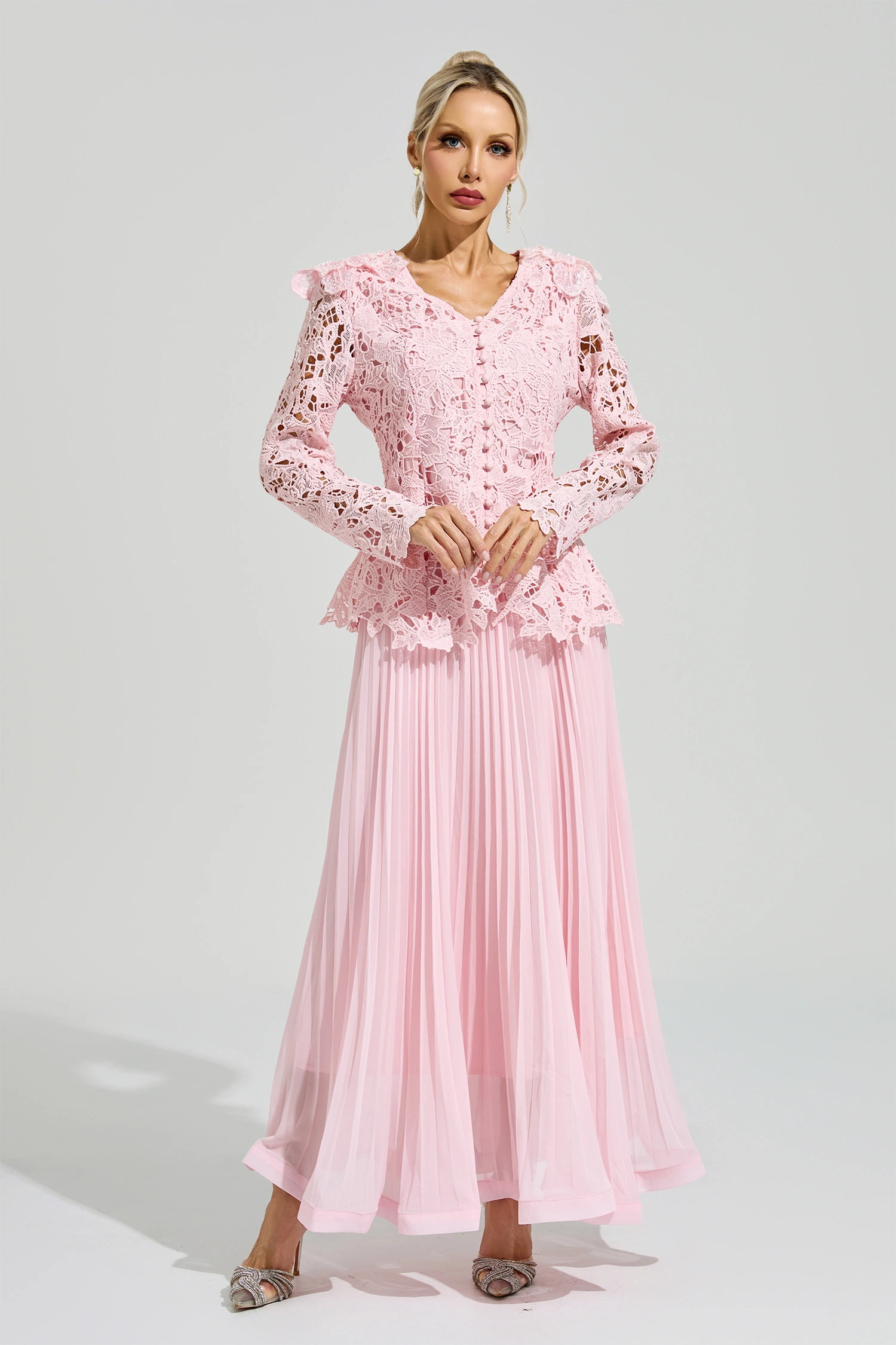 Reich Pink Lace Two Piece Dress