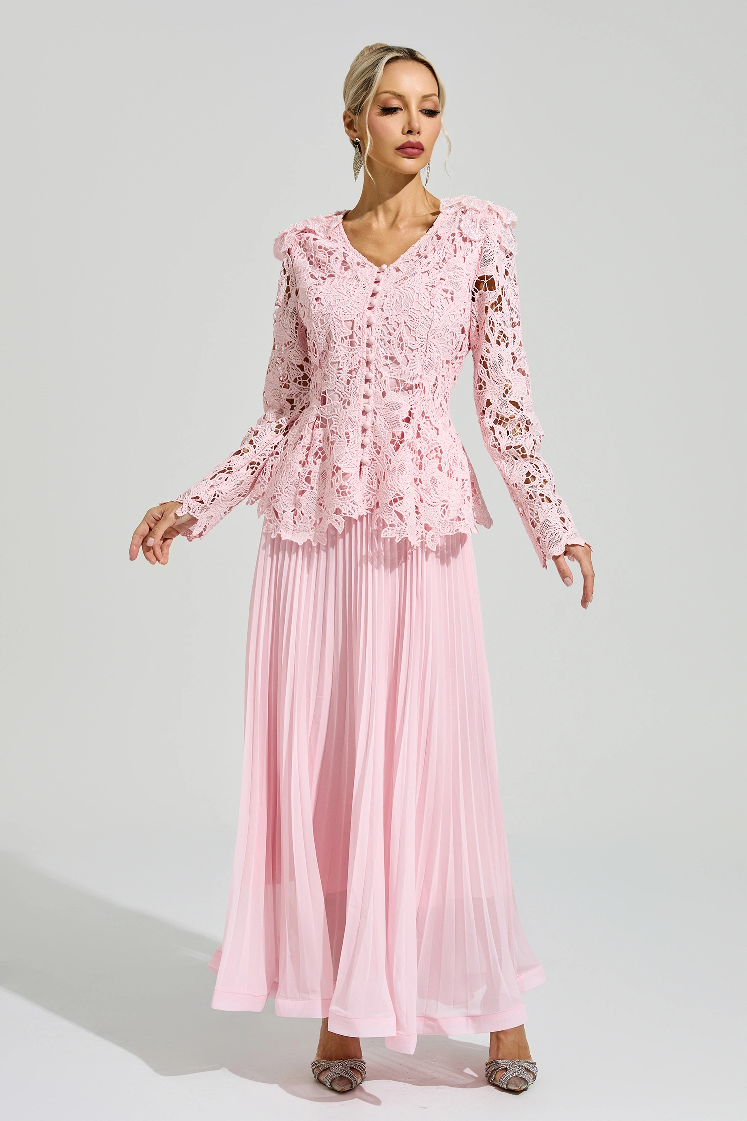 Reich Pink Lace Two Piece Dress
