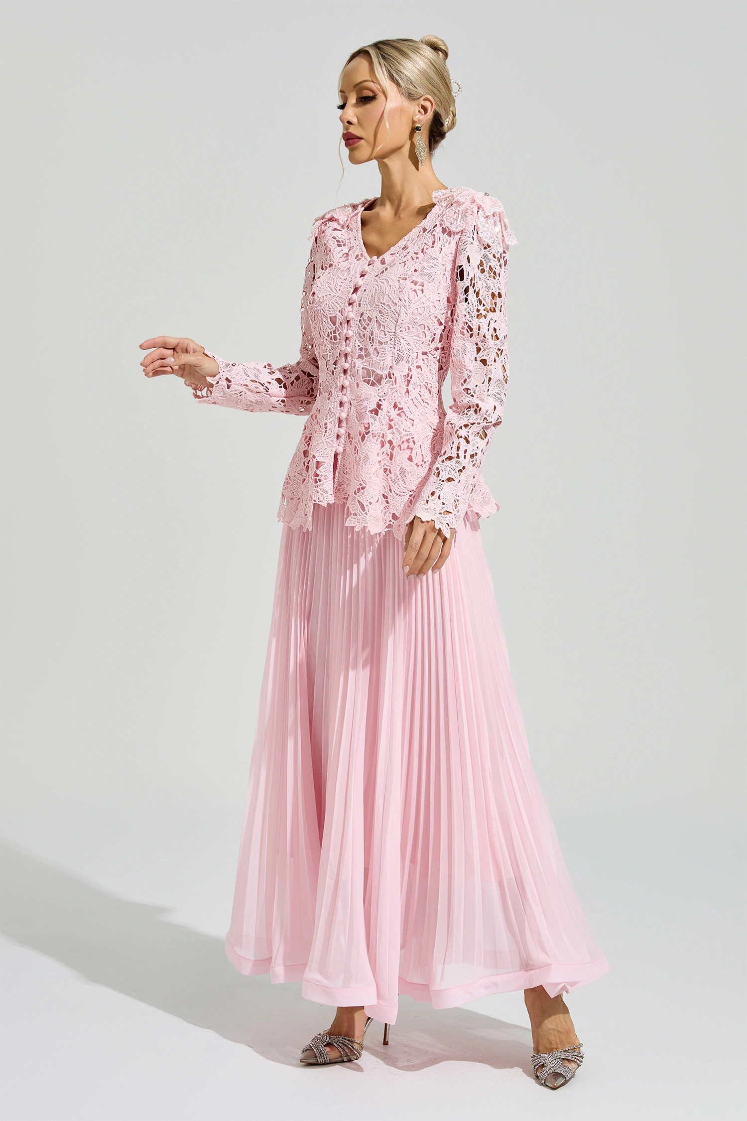 Reich Pink Lace Two Piece Dress