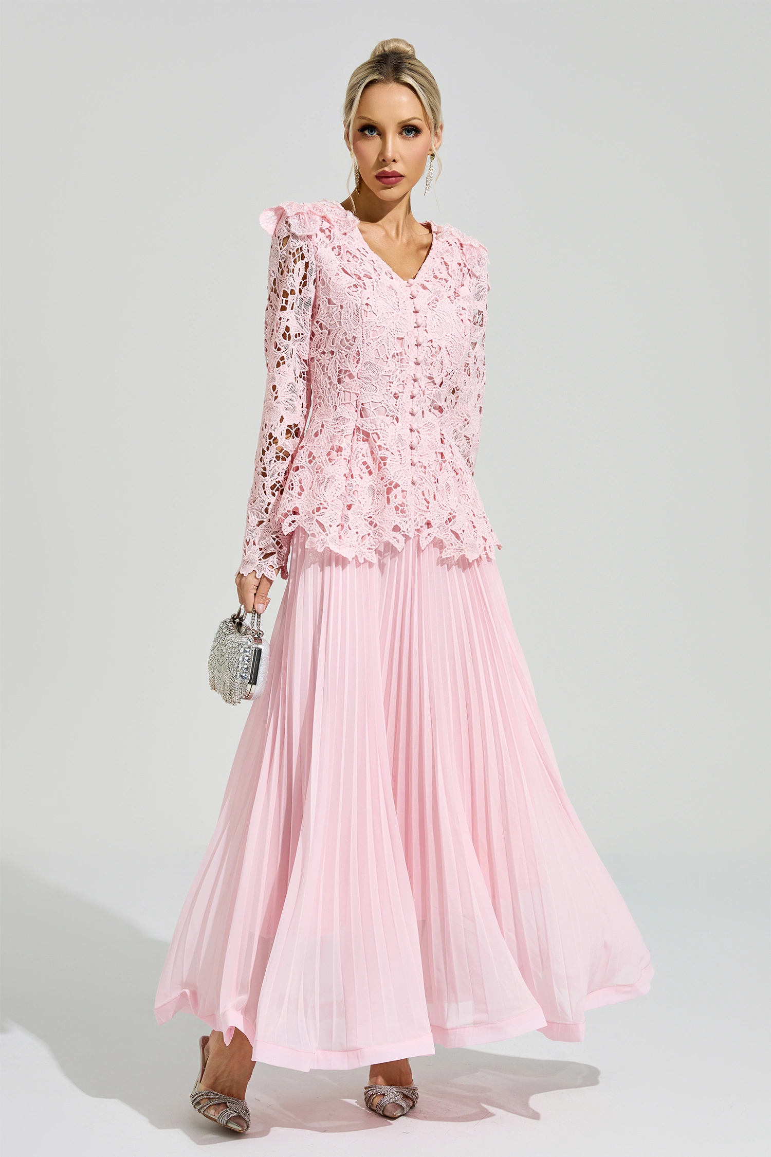 Reich Pink Lace Two Piece Dress