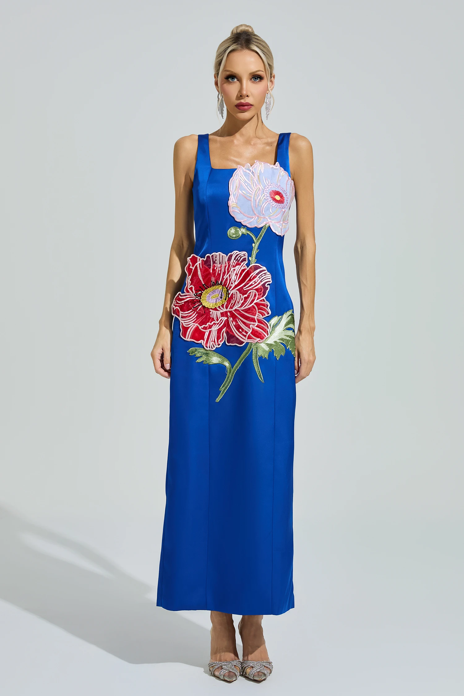 Agamben Blue Floral Embroidered Maxi Dress