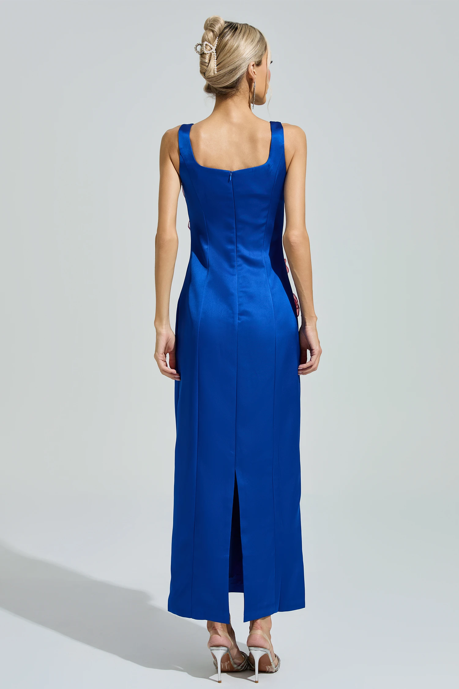 Agamben Blue Floral Embroidered Maxi Dress