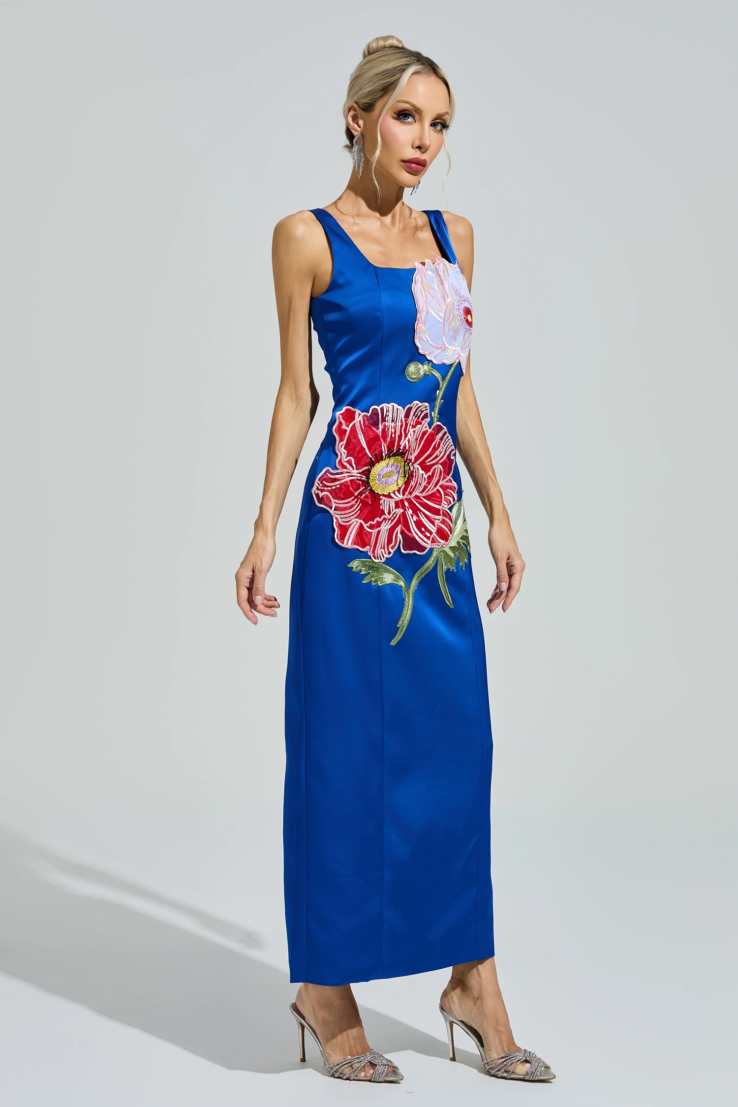 Agamben Blue Floral Embroidered Maxi Dress