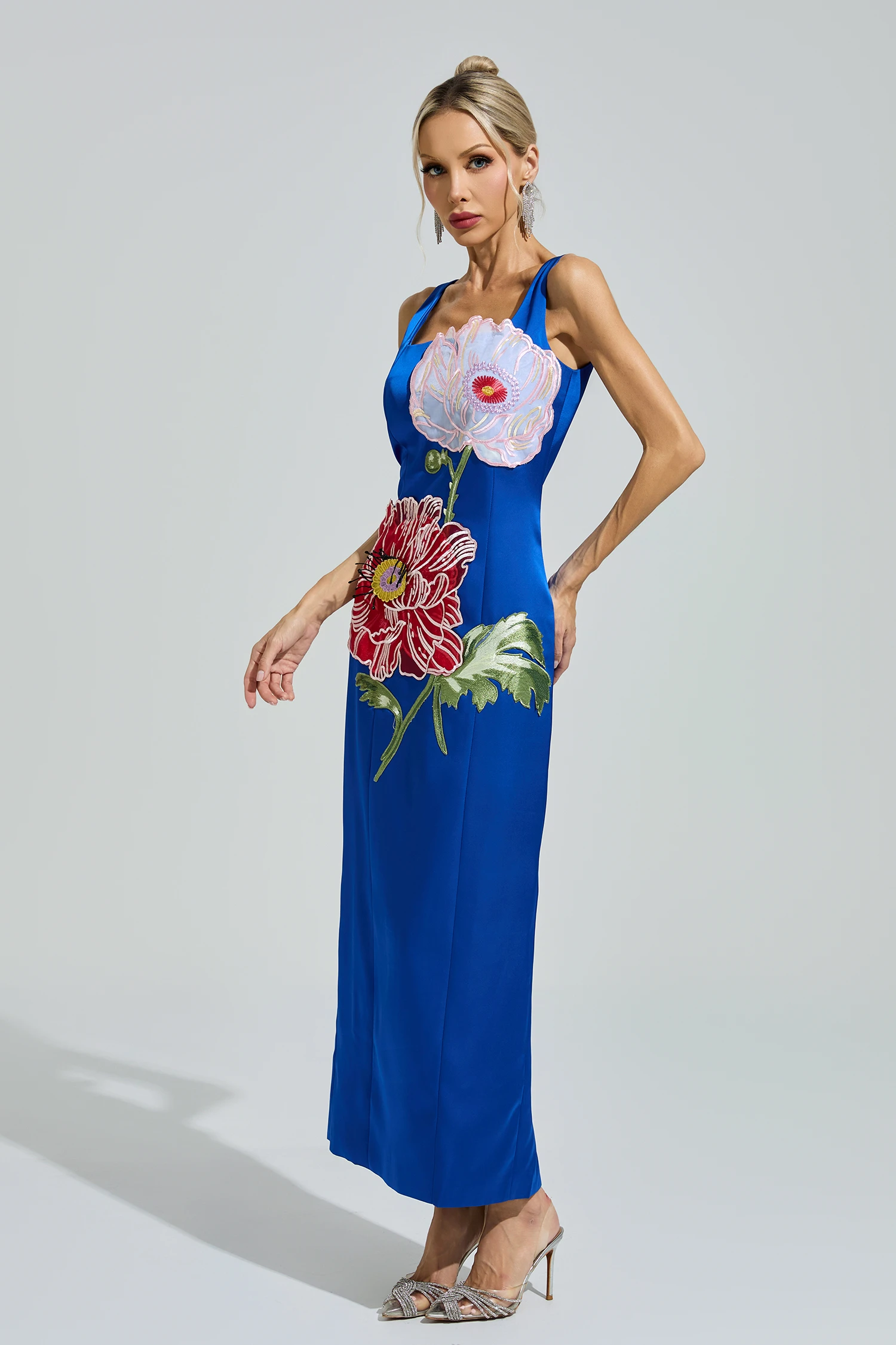 Agamben Blue Floral Embroidered Maxi Dress
