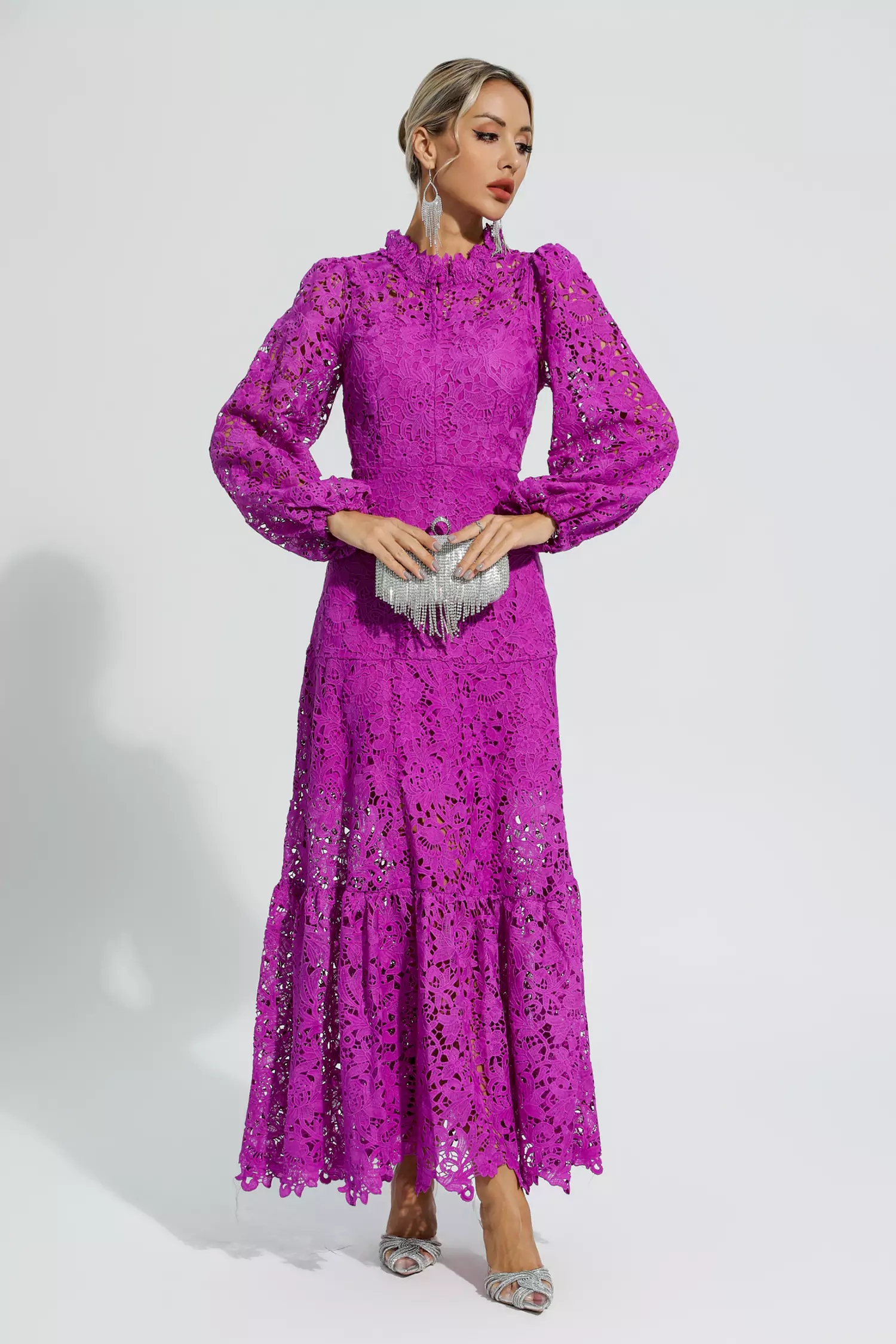 Julieta Purple Cut Out Long Sleeve Dress-CATCHALL