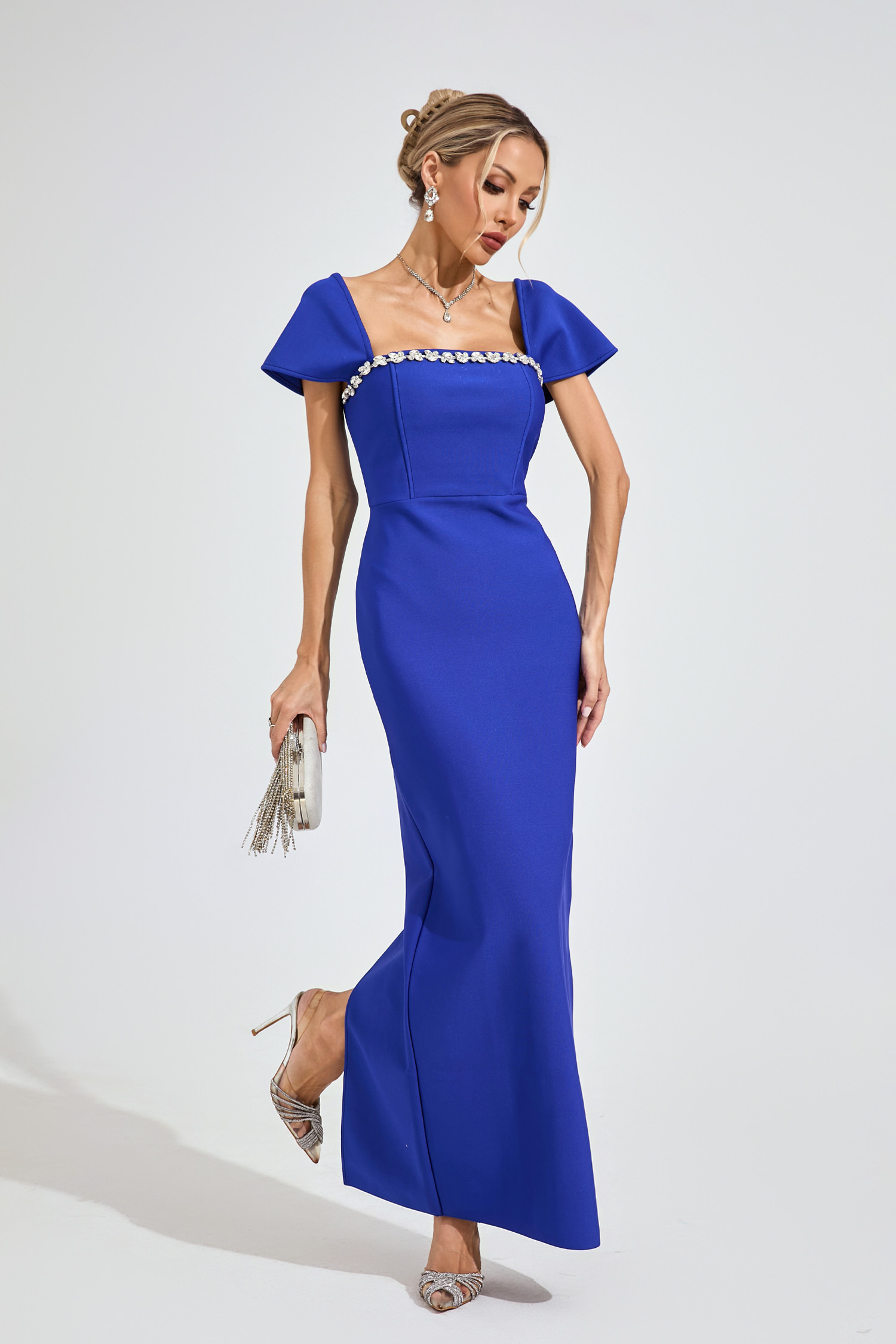Flora  Marine Blue Diamond Bandage Dress
