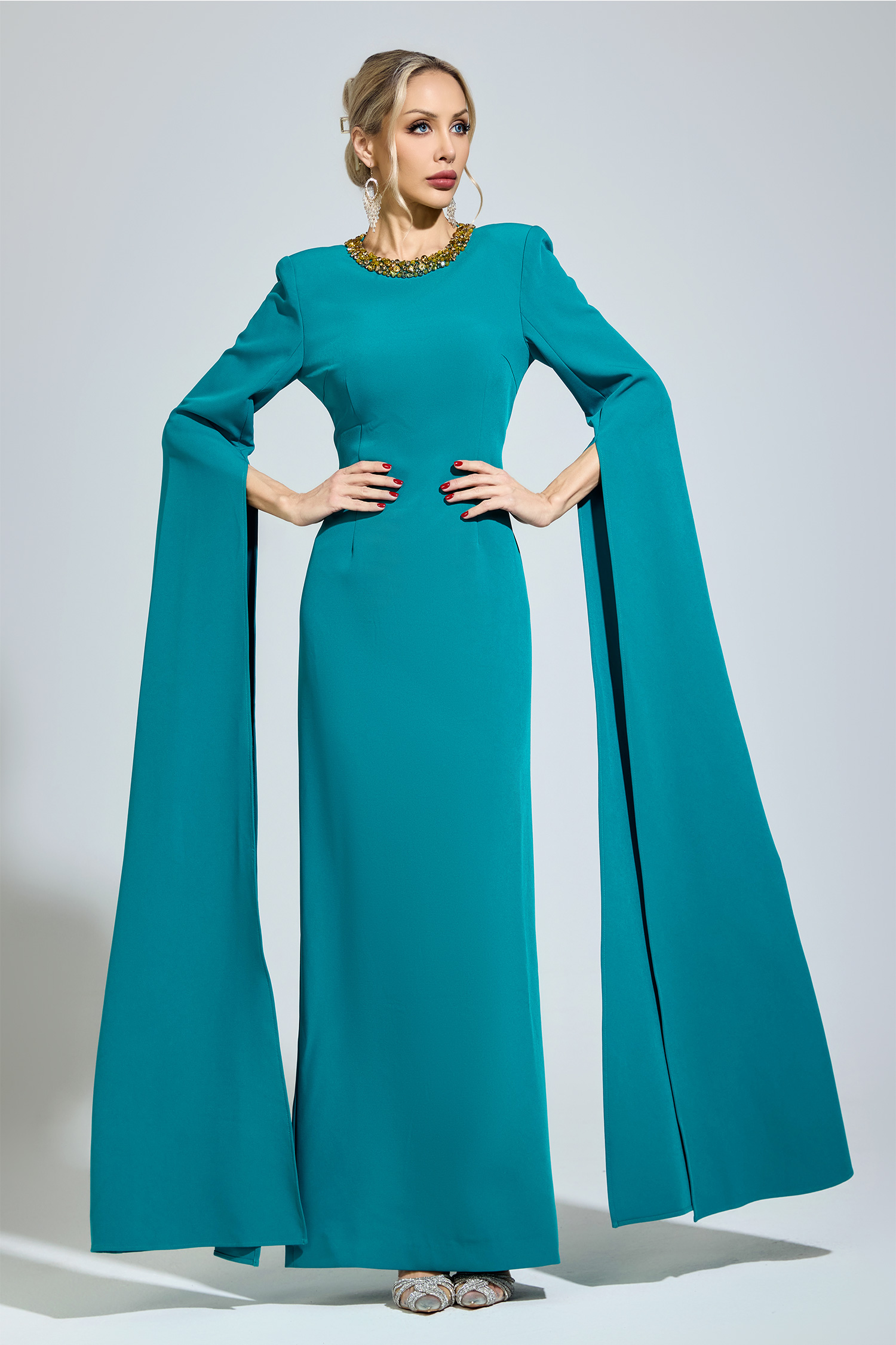 Eliot Green Dragging Sleeve Maxi Dress
