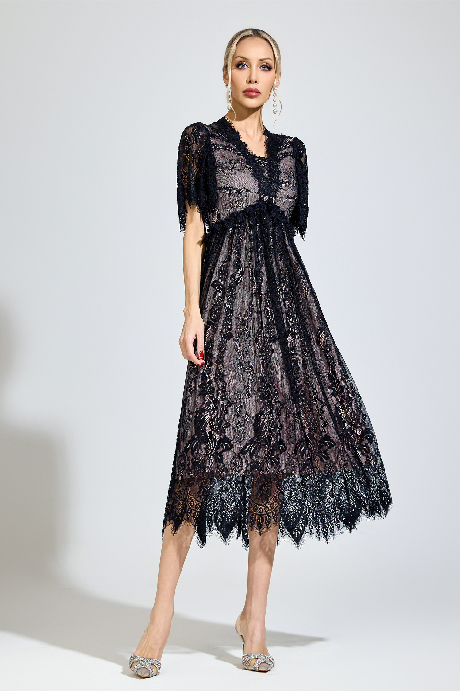 Descartes Black Lace V-Neck Dress