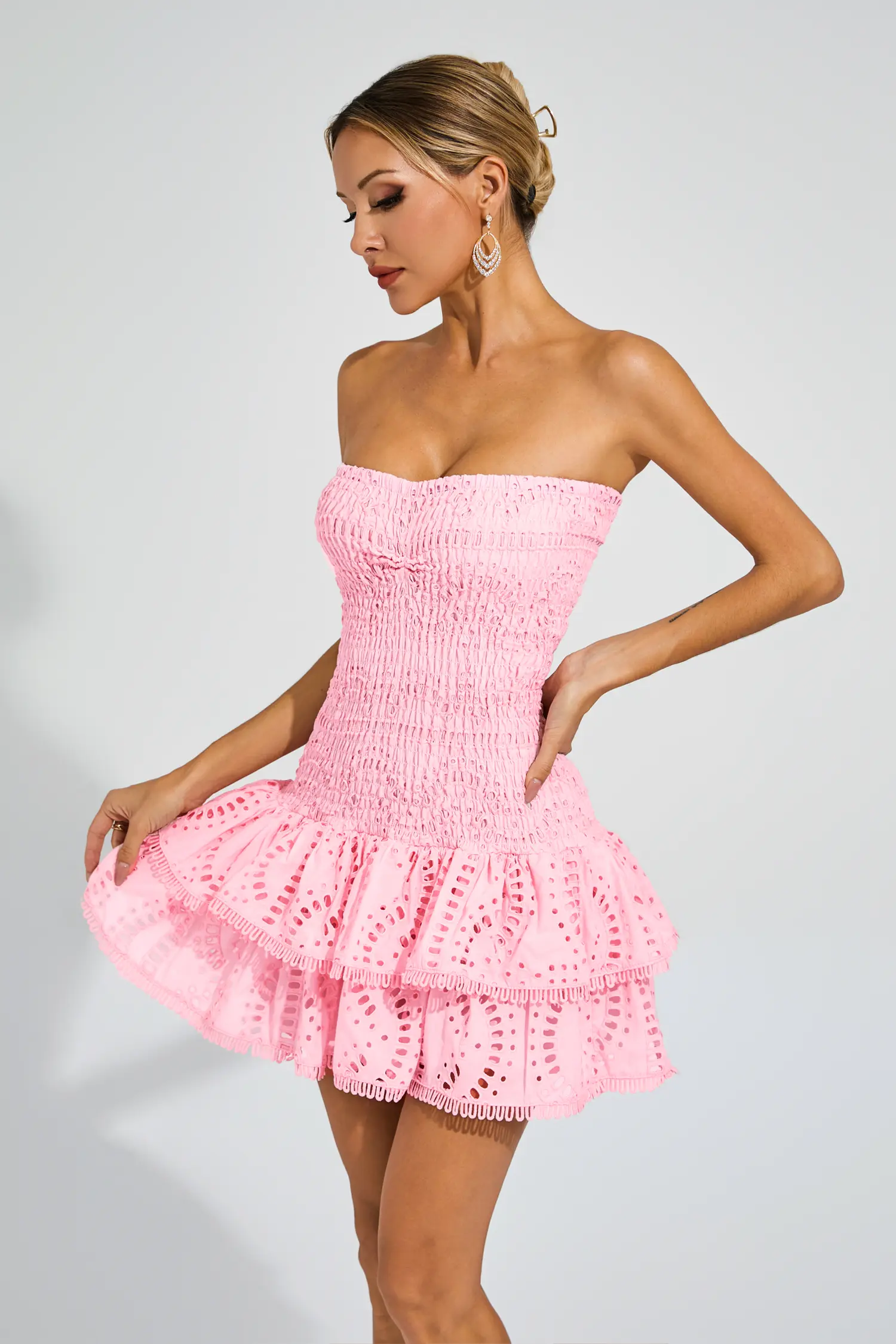 Bridget Pink Ruffle Mini Dress-CATCHALL