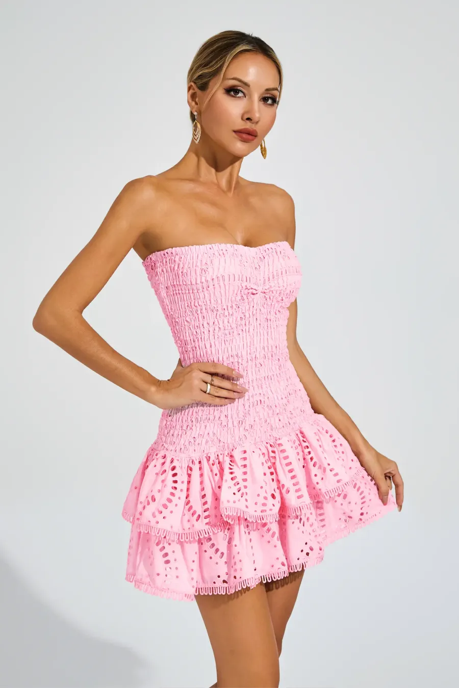 Ruffled Sheer Mini Dress - Pink main image 0