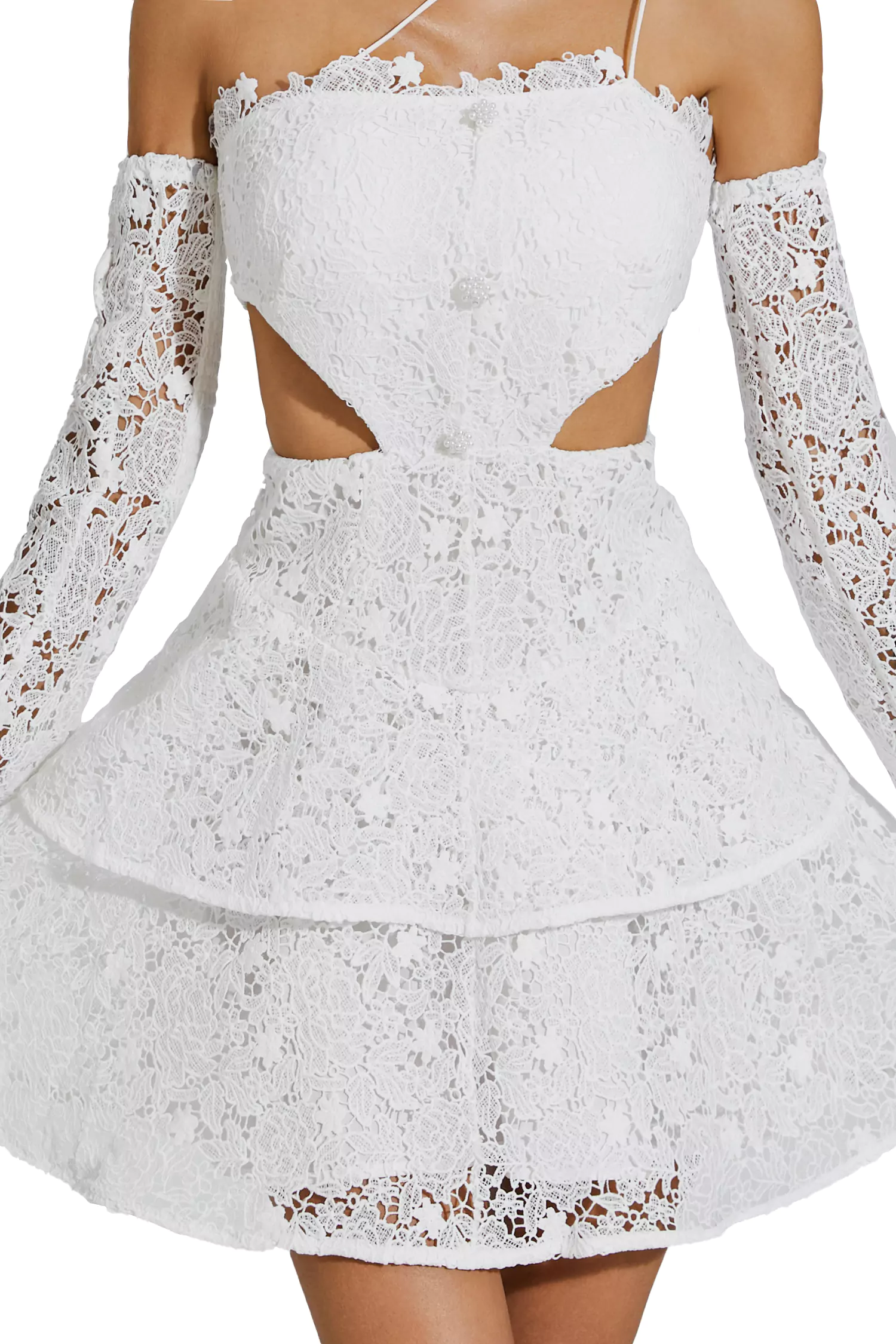 Deborah White lace Cut Out Mini Dress-CATCHALL