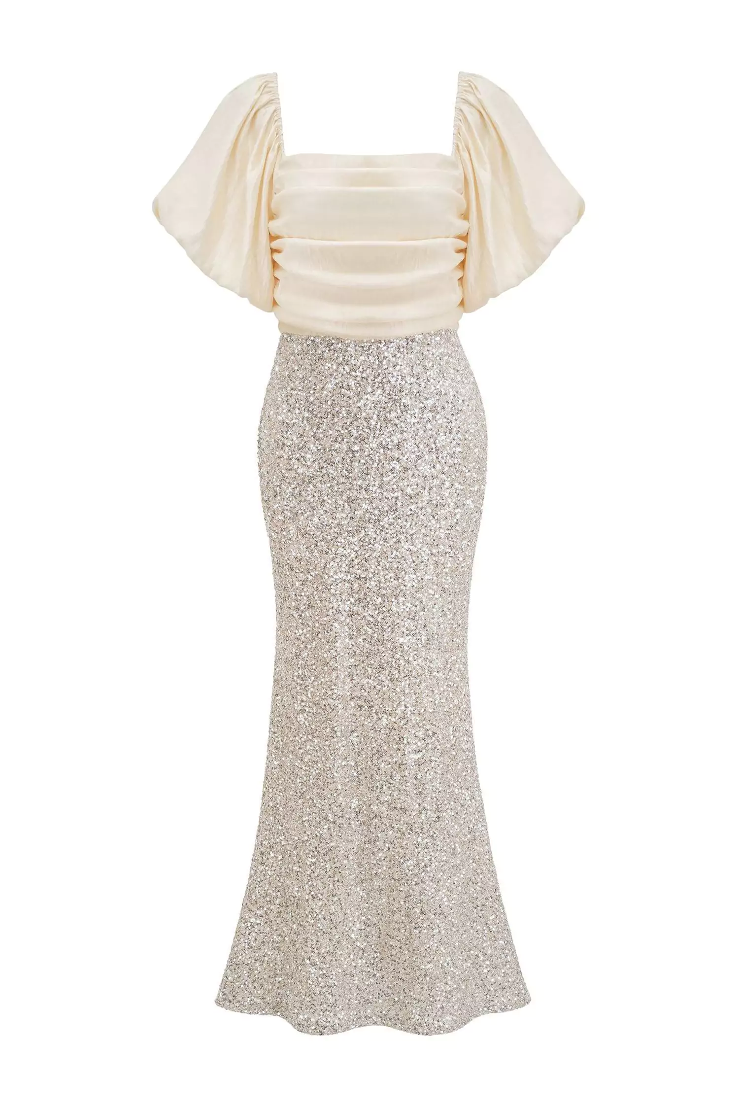 Linda Apricot Bow Sequins Maxi Dress-CATCHALL