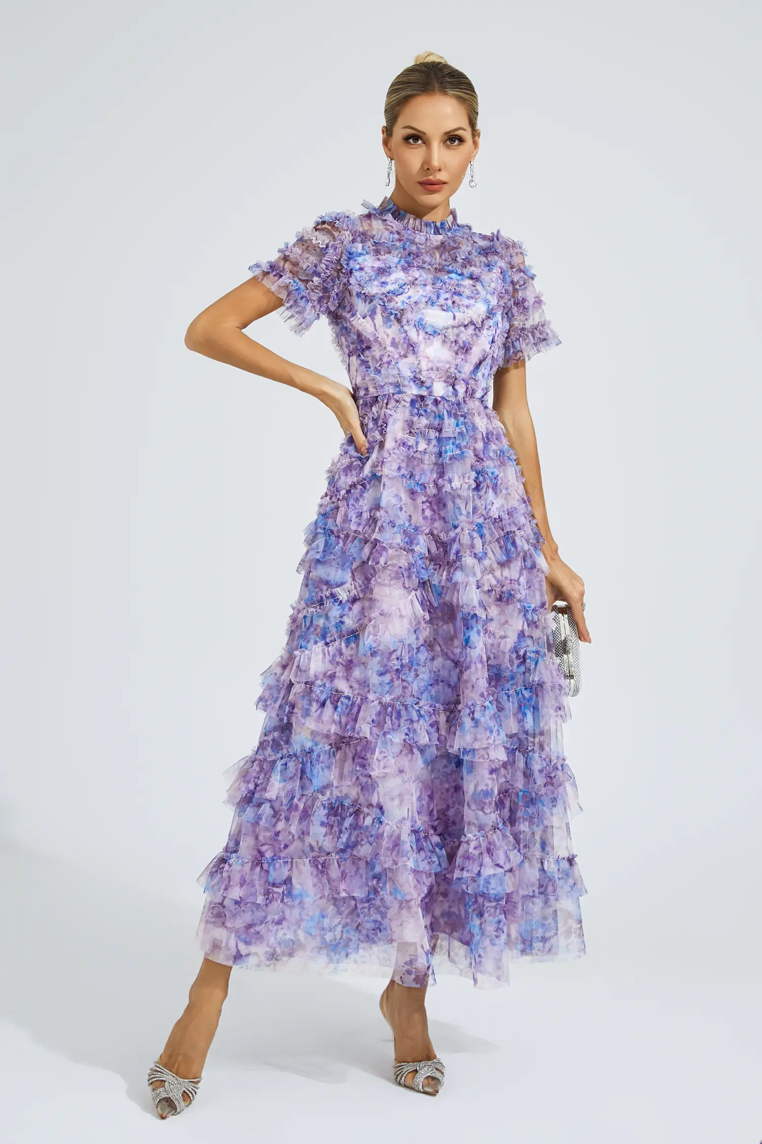 Saroyan Purple Floral Midi Dress-CATCHALL