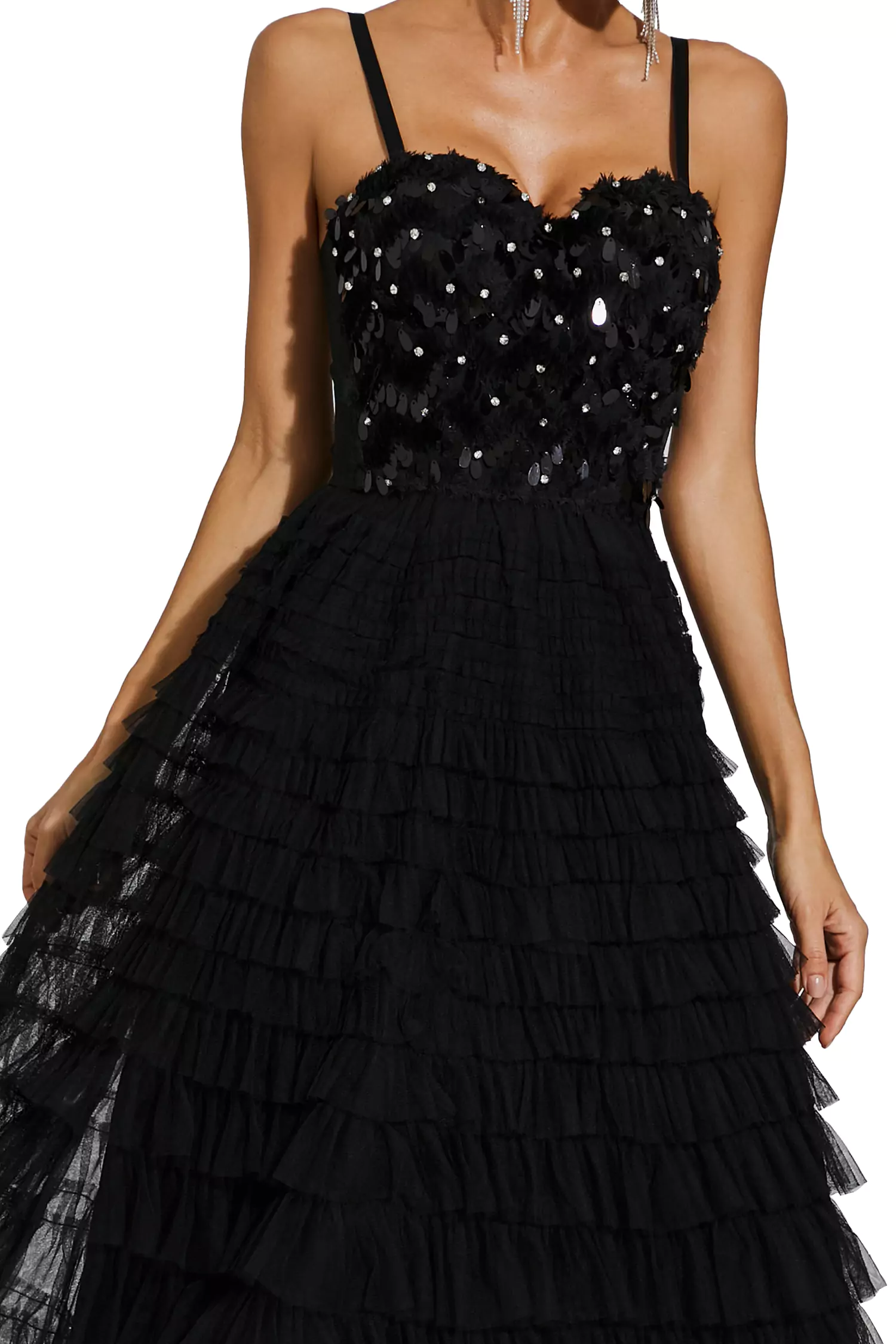 Tatiana Black Sequins Slip Dress-CATCHALL