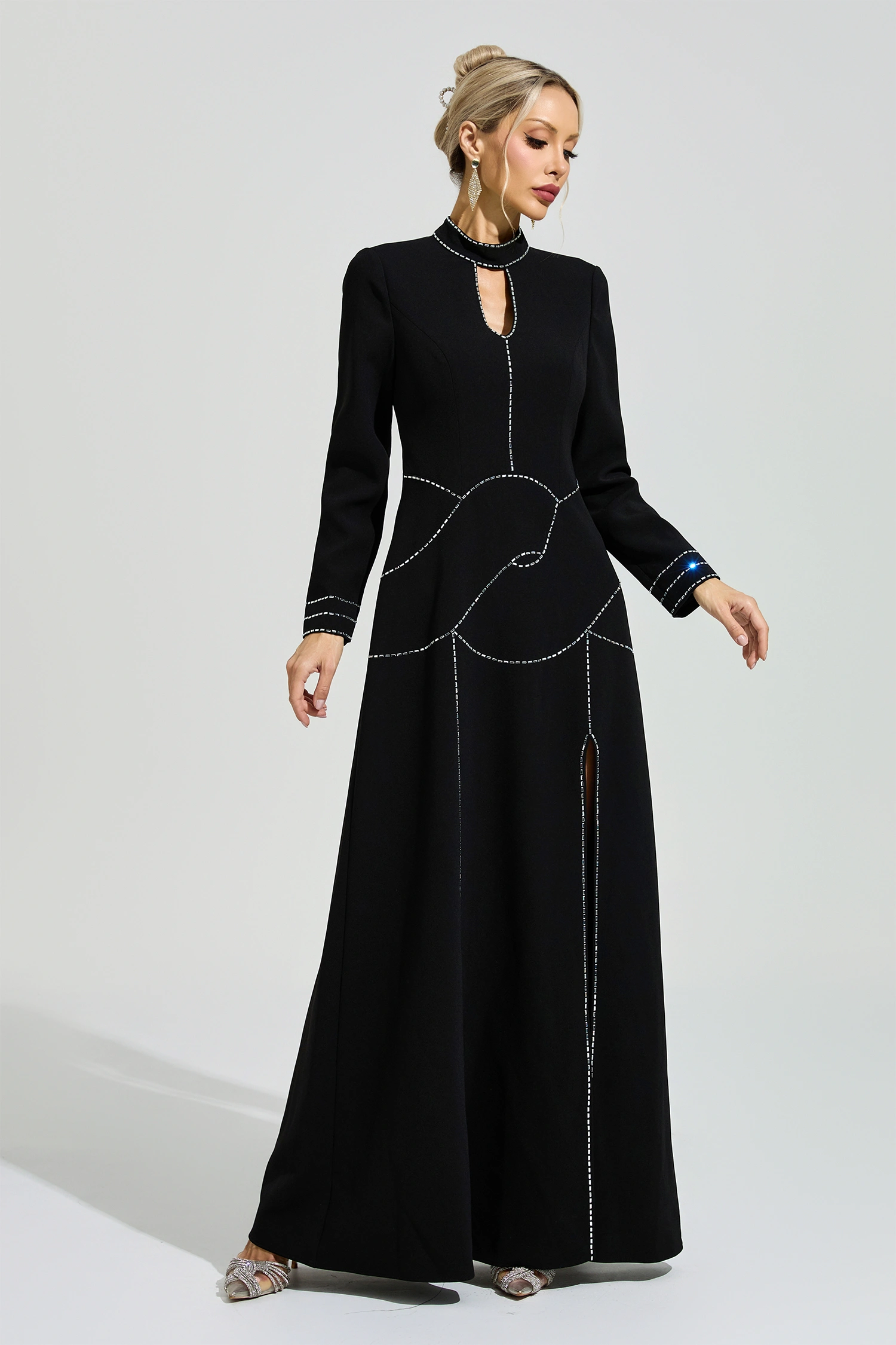 Hesse Black Long Sleeve Halter Evening Dress