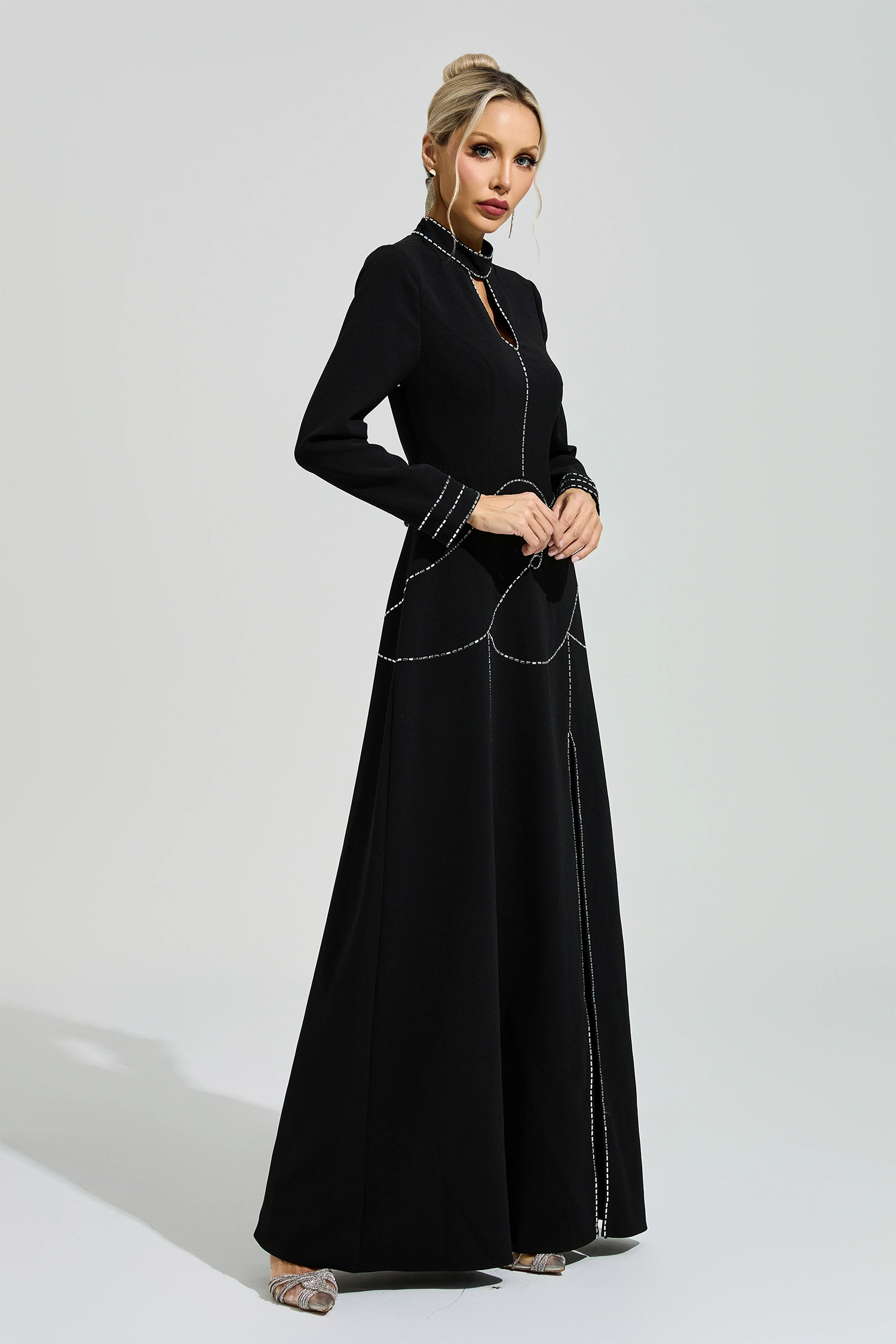 Hesse Black Long Sleeve Halter Evening Dress