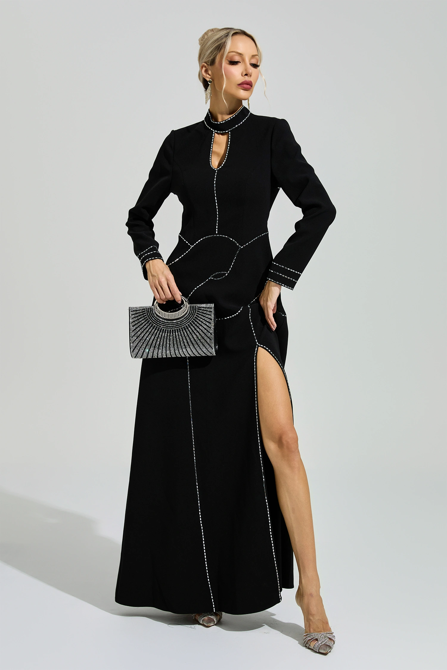 Hesse Black Long Sleeve Halter Evening Dress