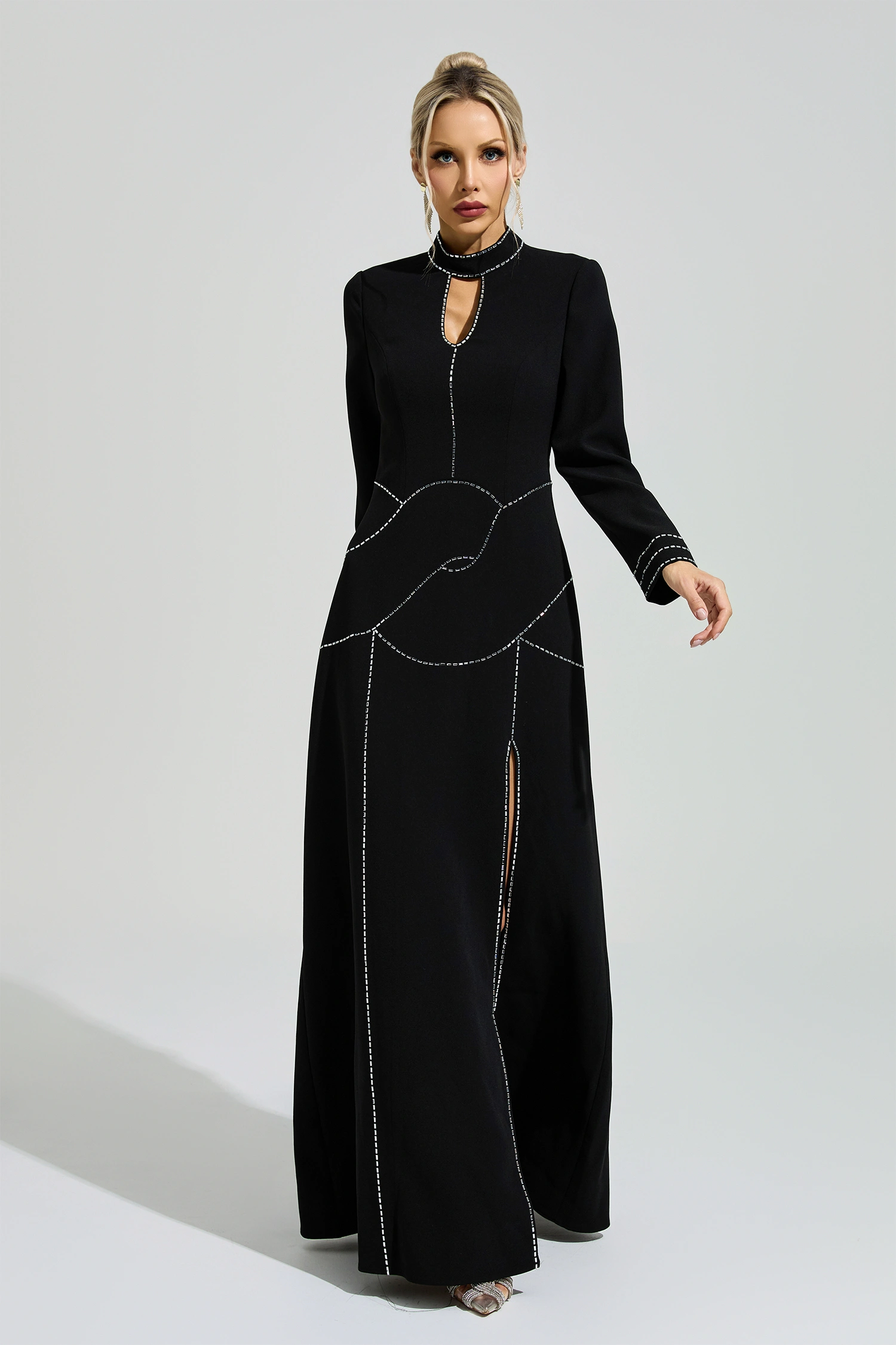 Hesse Black Long Sleeve Halter Evening Dress