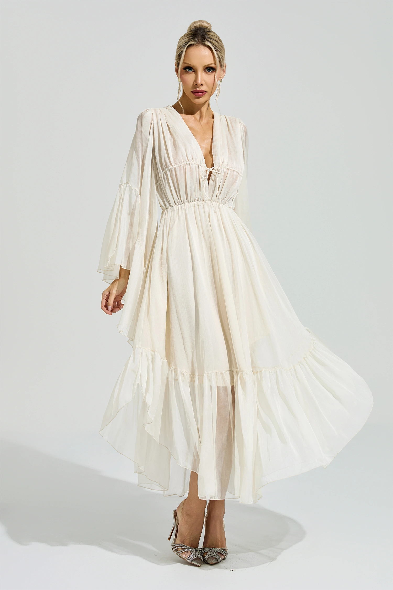 Beauvoir Apricot Ruffle Maxi Dress